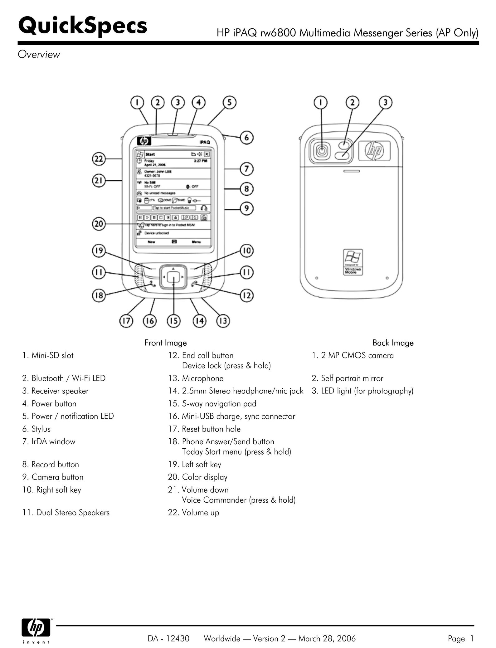 HP (Hewlett-Packard) rw6800 Cell Phone User Manual