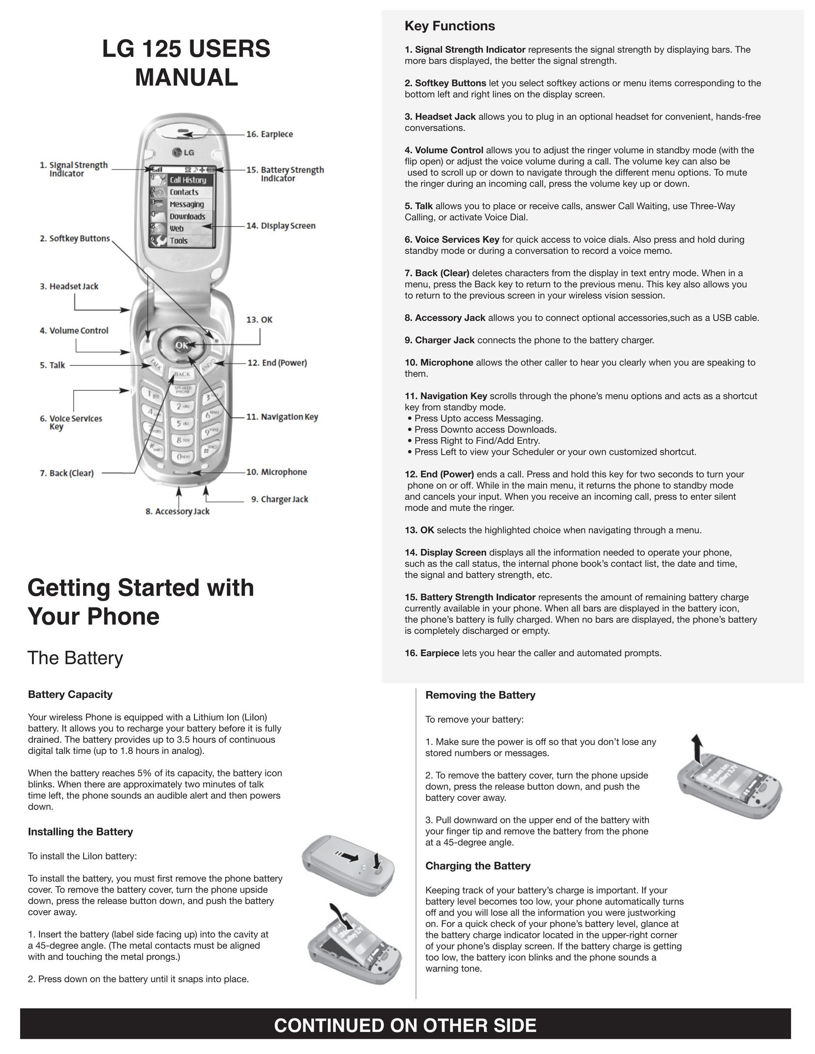 LG Electronics 125 Cell Phone User Manual