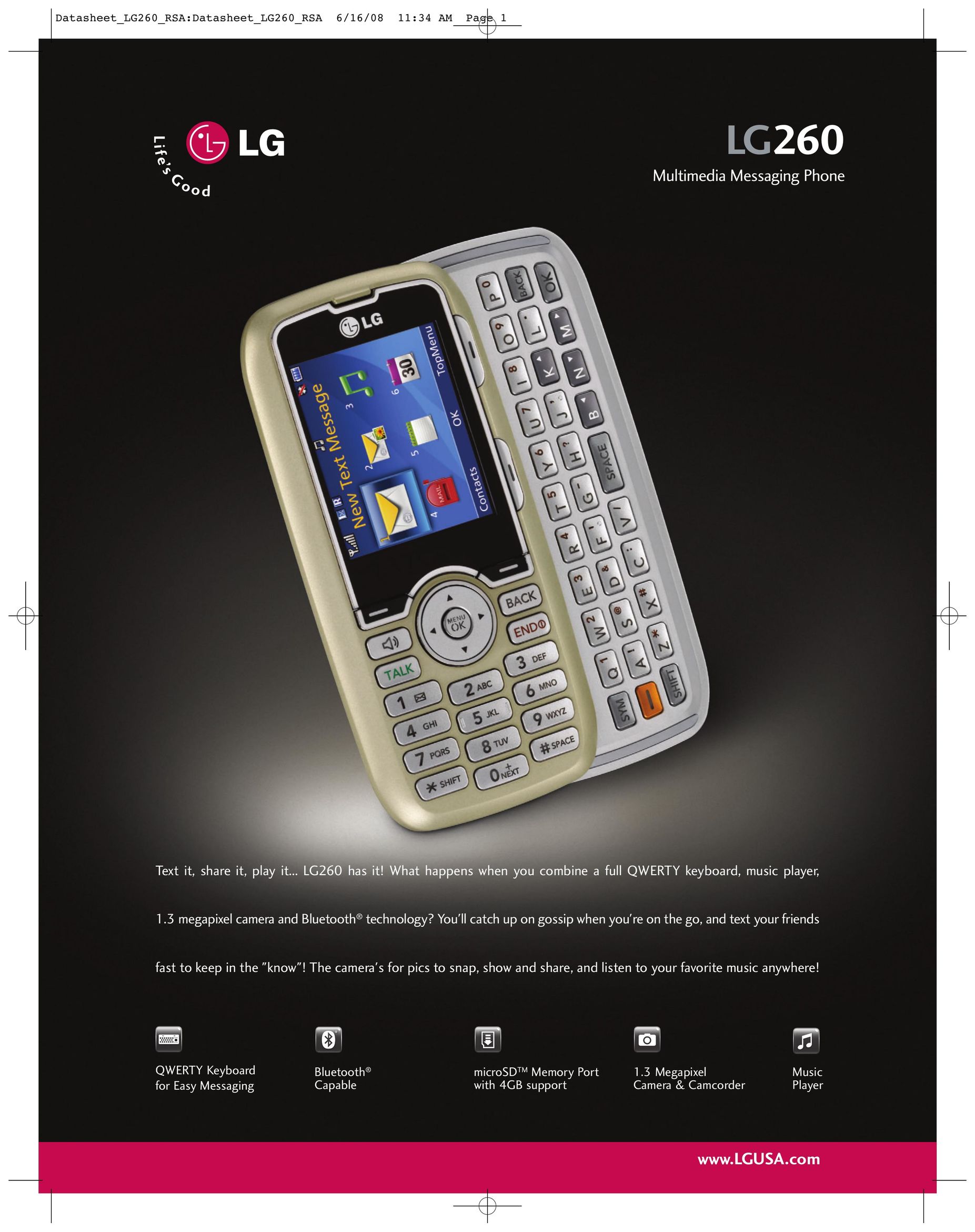 LG Electronics 260 Cell Phone User Manual