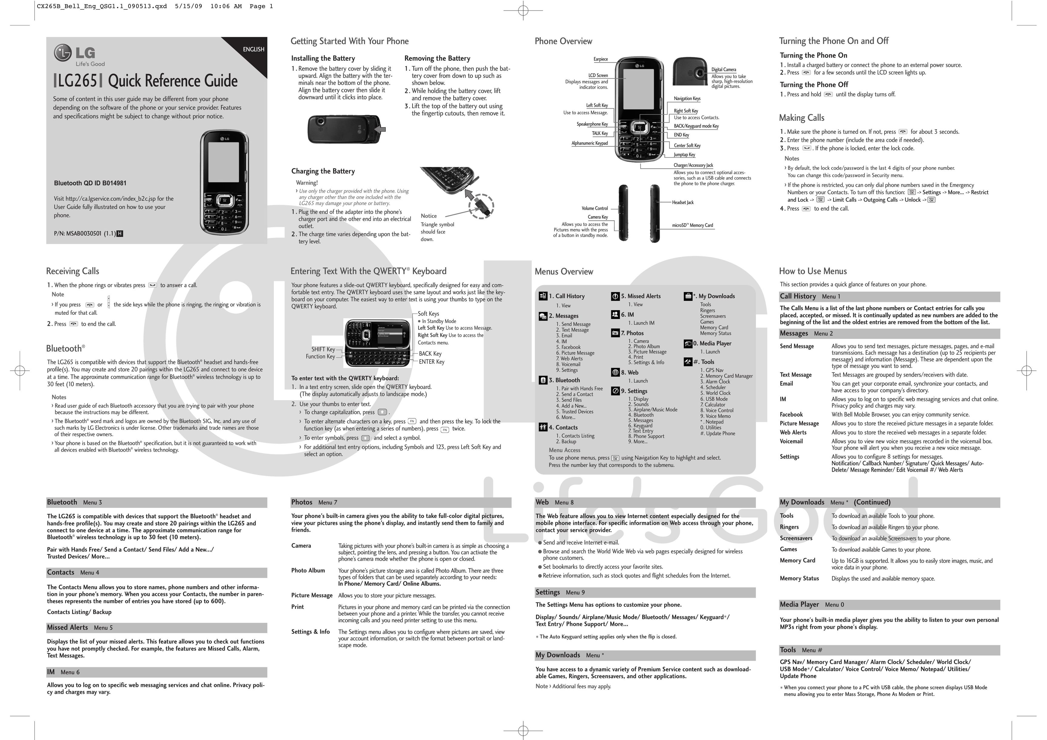 LG Electronics 265 Cell Phone User Manual