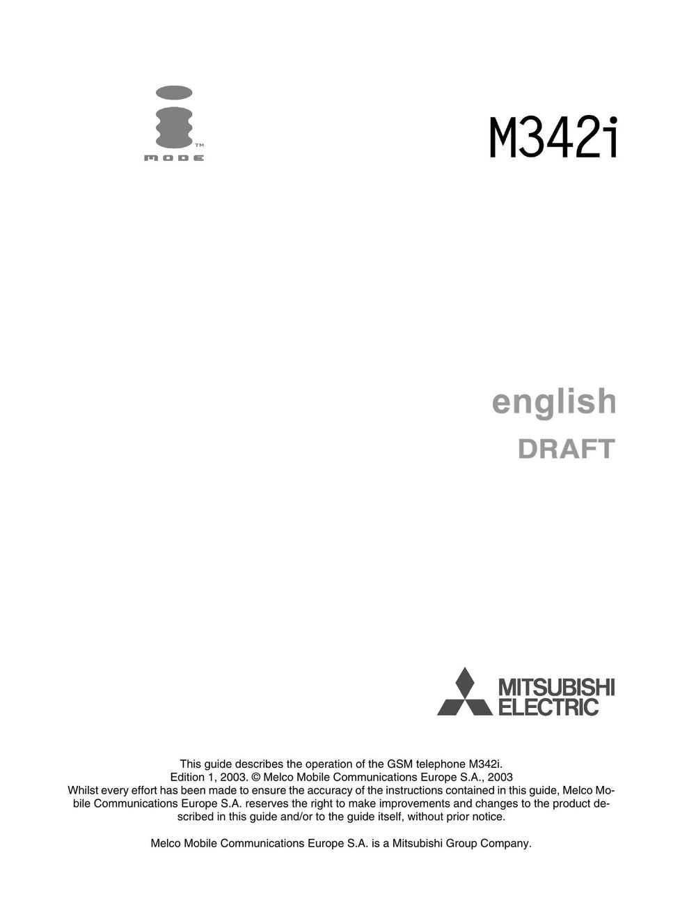 Mitsubishi Electronics M342i Cell Phone User Manual