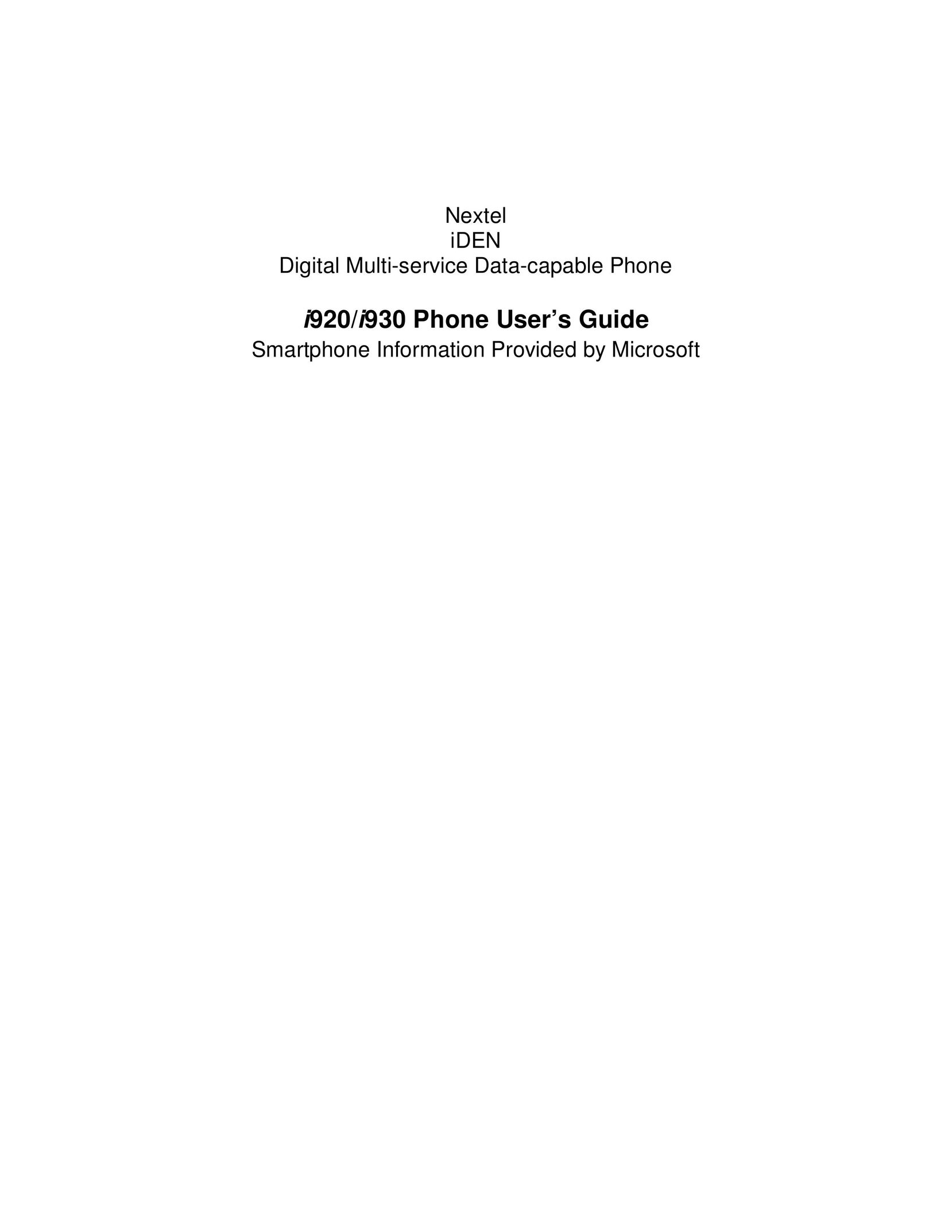 Nextel comm I920 Cell Phone User Manual