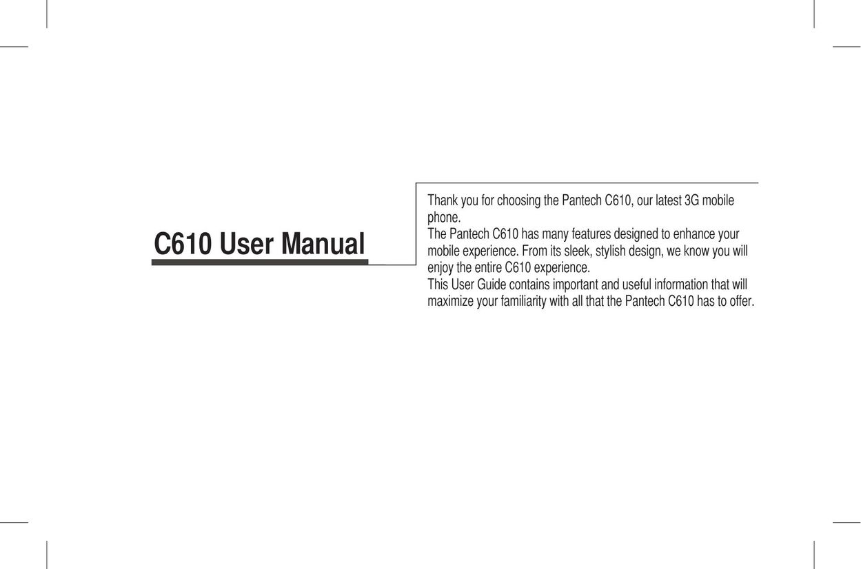 Pantech C610 Cell Phone User Manual