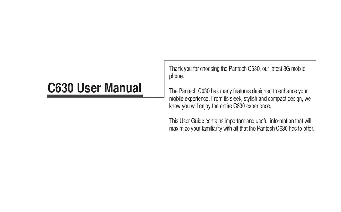Pantech C630 Cell Phone User Manual