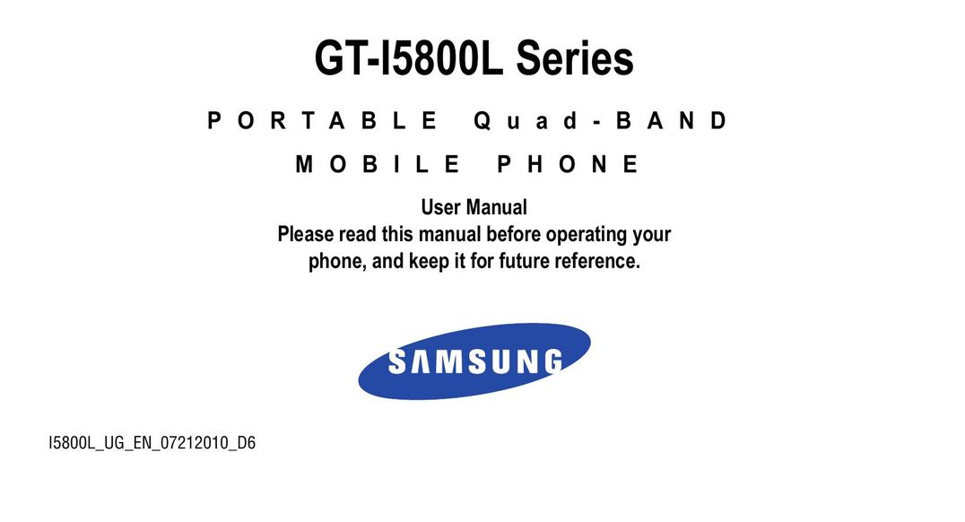 Samsung 07212010 Cell Phone User Manual
