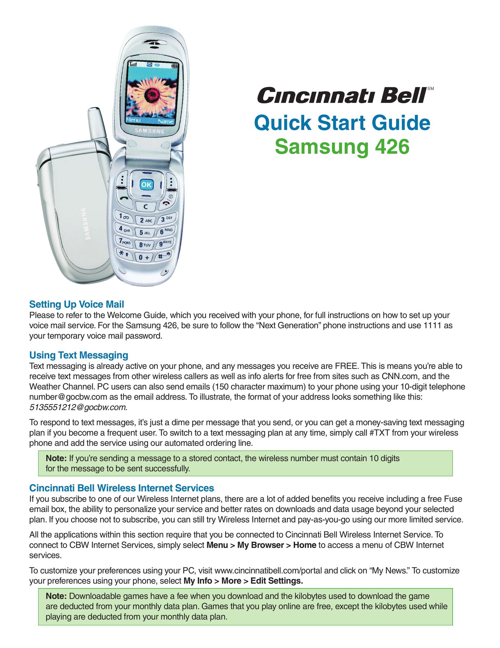 Samsung 426 Cell Phone User Manual