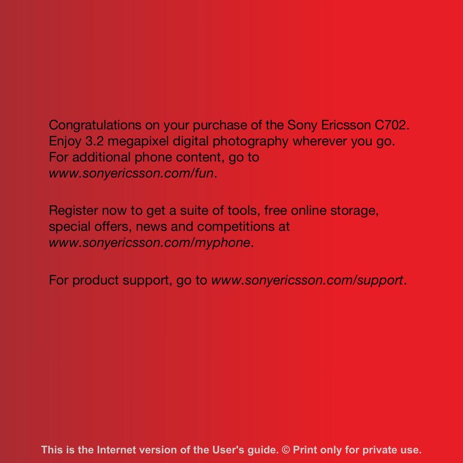 Sony Ericsson C702 Cell Phone User Manual