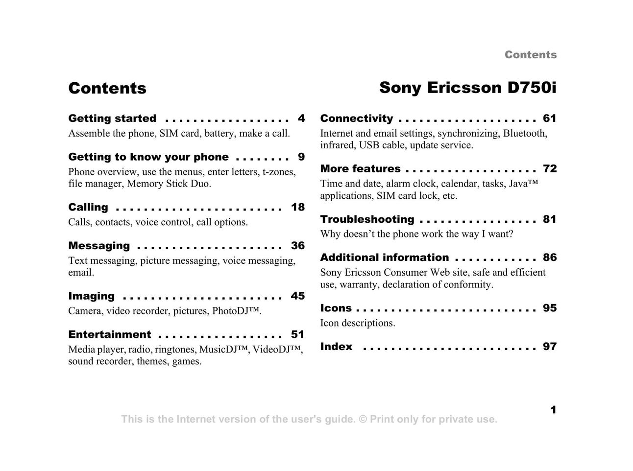 Sony Ericsson D750i Cell Phone User Manual