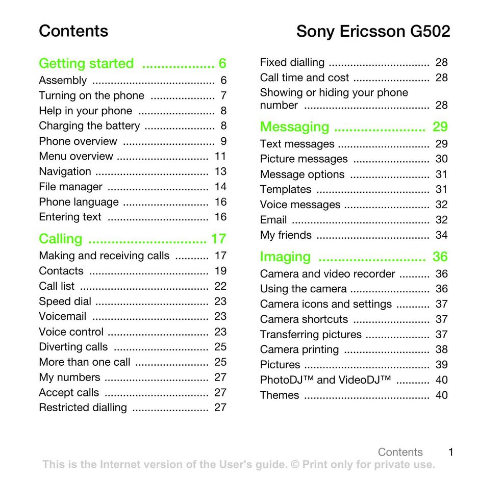 Sony Ericsson G502 Cell Phone User Manual
