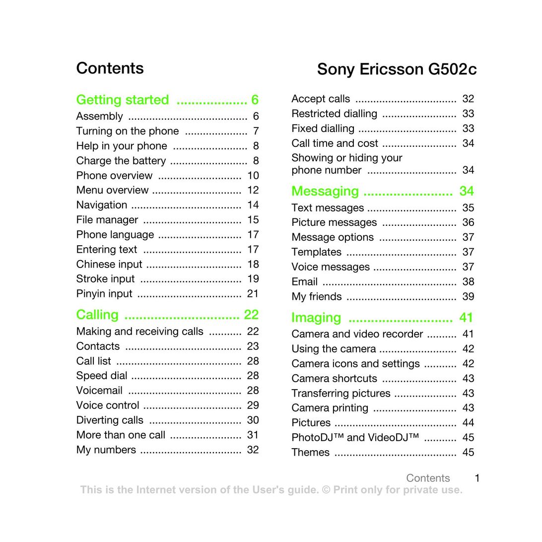 Sony Ericsson G502C Cell Phone User Manual