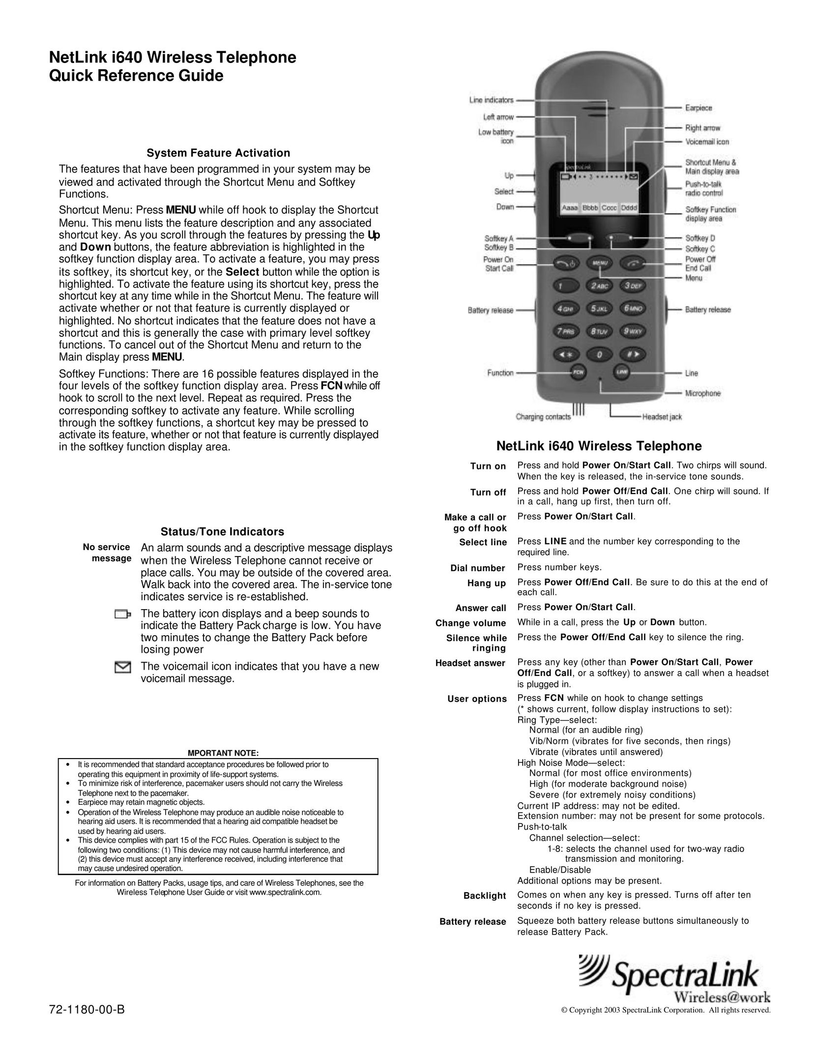 SpectraLink I640 Cell Phone User Manual