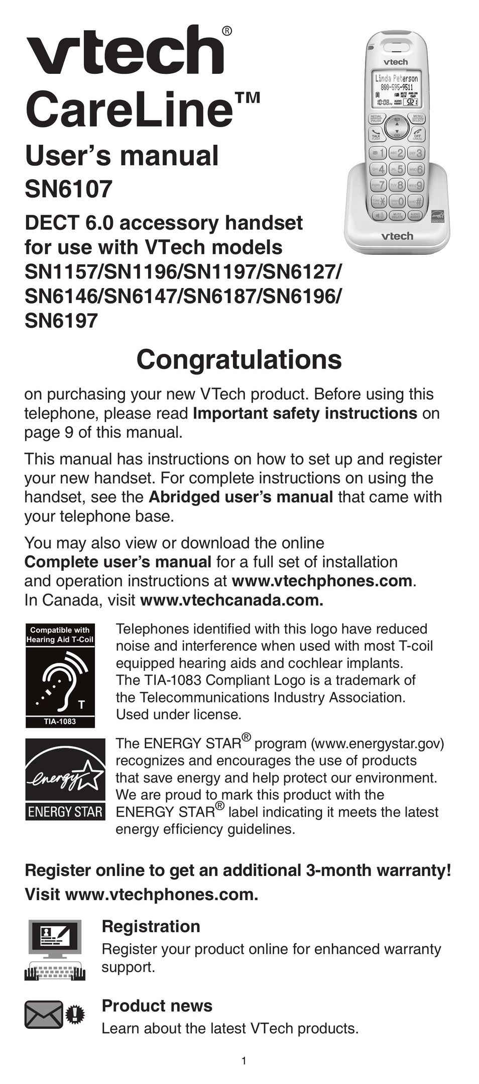 VTech SN6107 Cell Phone User Manual