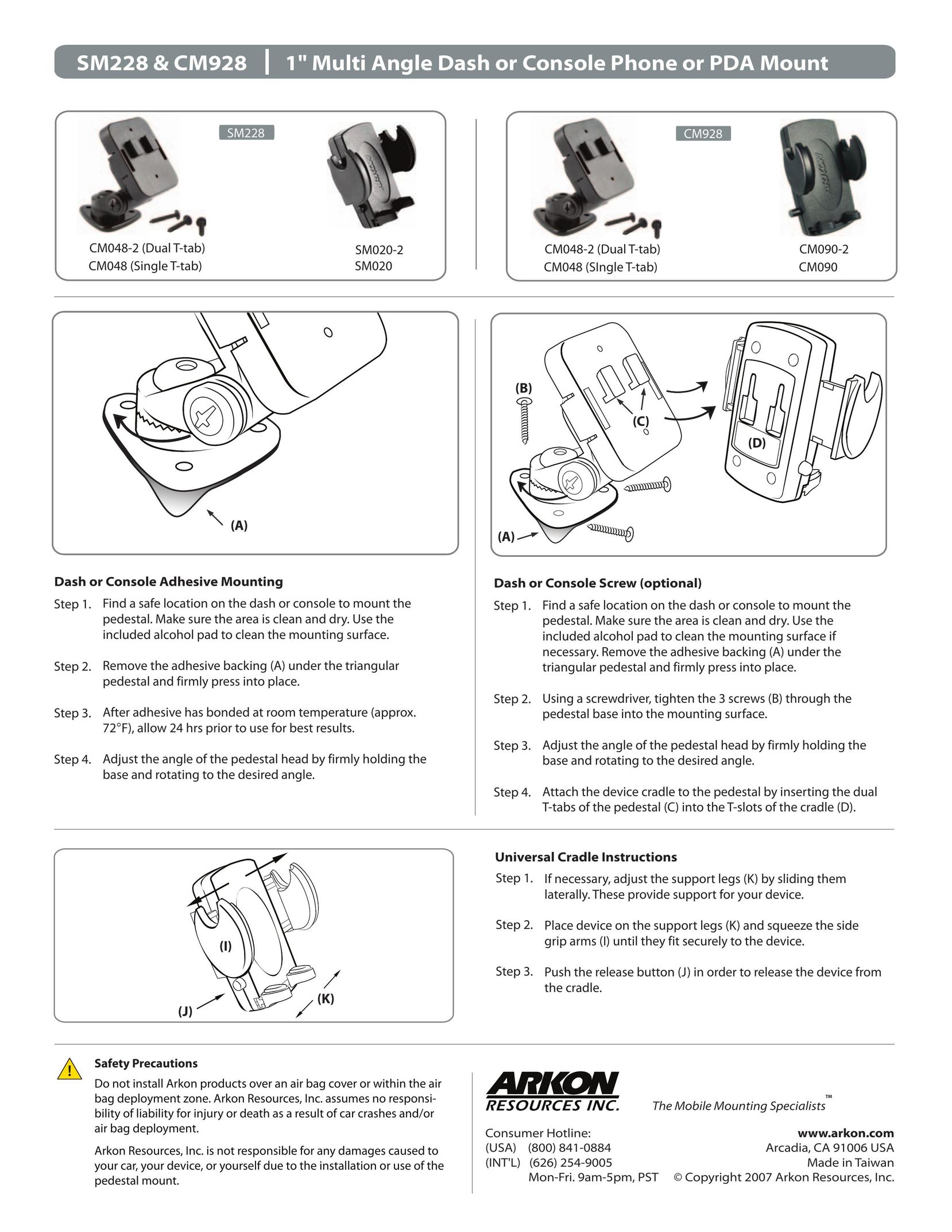 Arkon CM928 Cell Phone Accessories User Manual