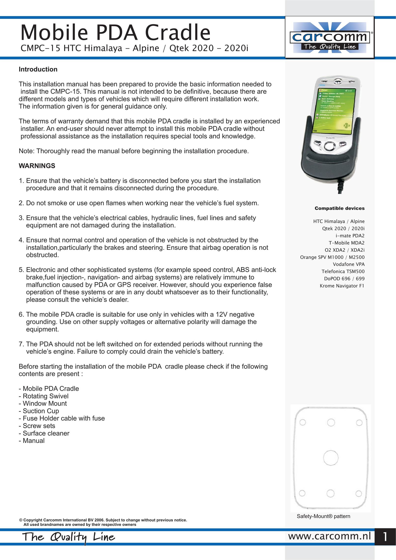 Carcomm CMPC - 15 HTC Himalaya - Alpine / Qtek 2020 - 2020i Cell Phone Accessories User Manual
