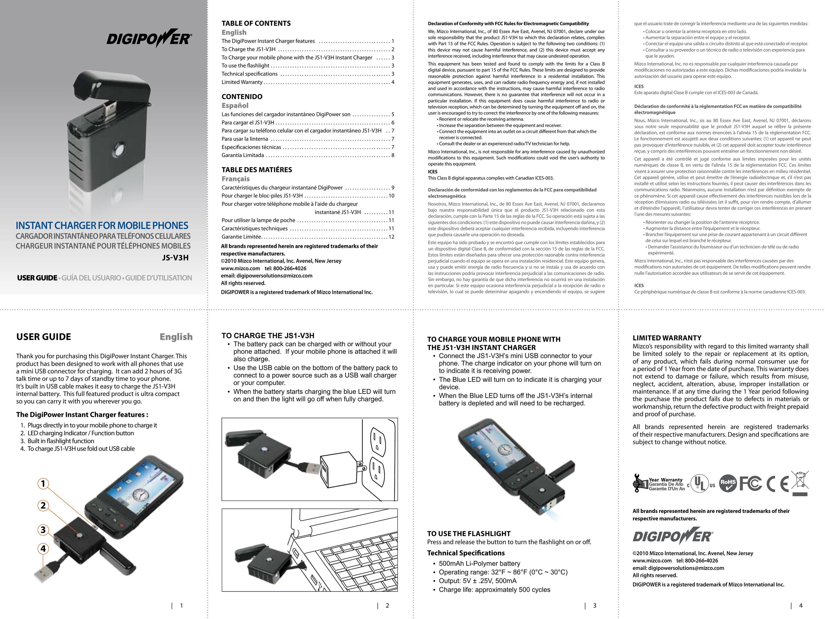 DigiPower JS-V3H Cell Phone Accessories User Manual