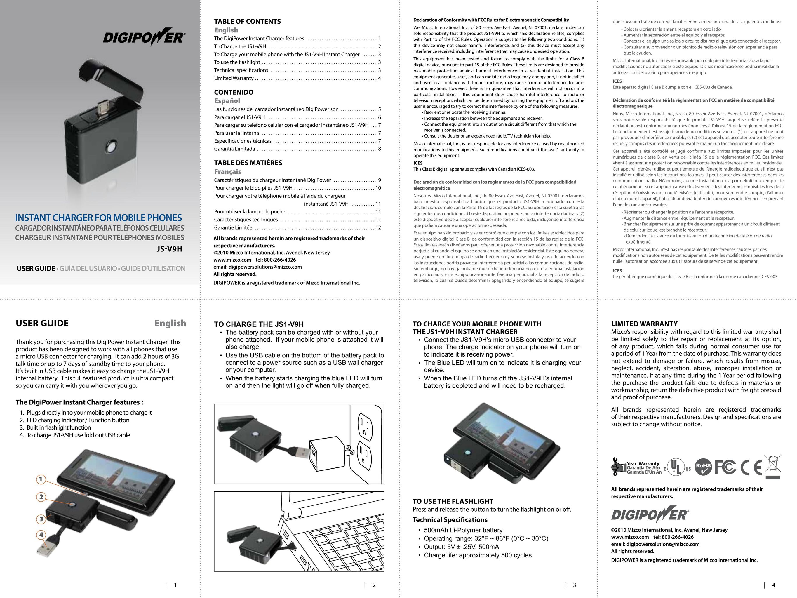 DigiPower JS-V9H Cell Phone Accessories User Manual