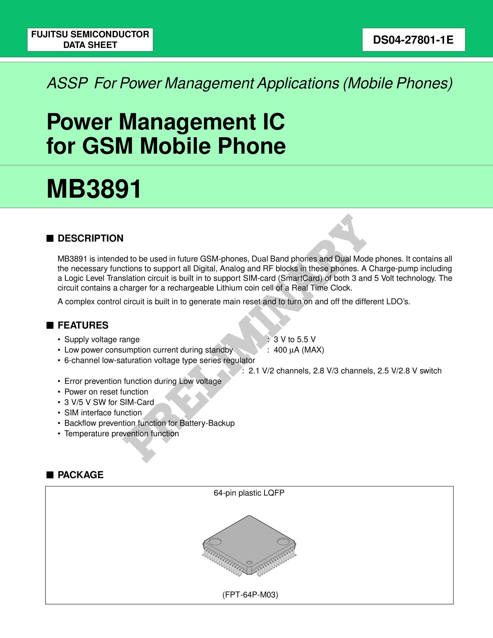 Fujitsu MB3891 Cell Phone Accessories User Manual