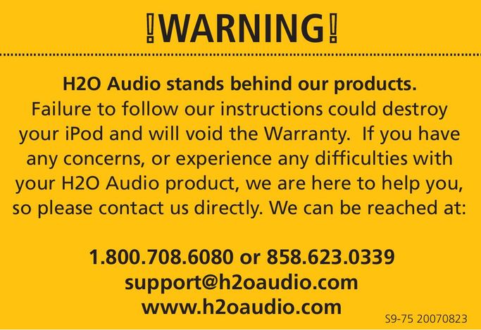 H2O Audio S9-75 20070823 Cell Phone Accessories User Manual