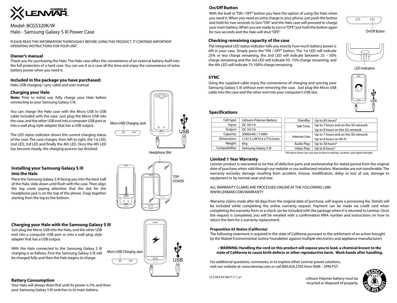Lenmar Enterprises BCGS320K/W Cell Phone Accessories User Manual