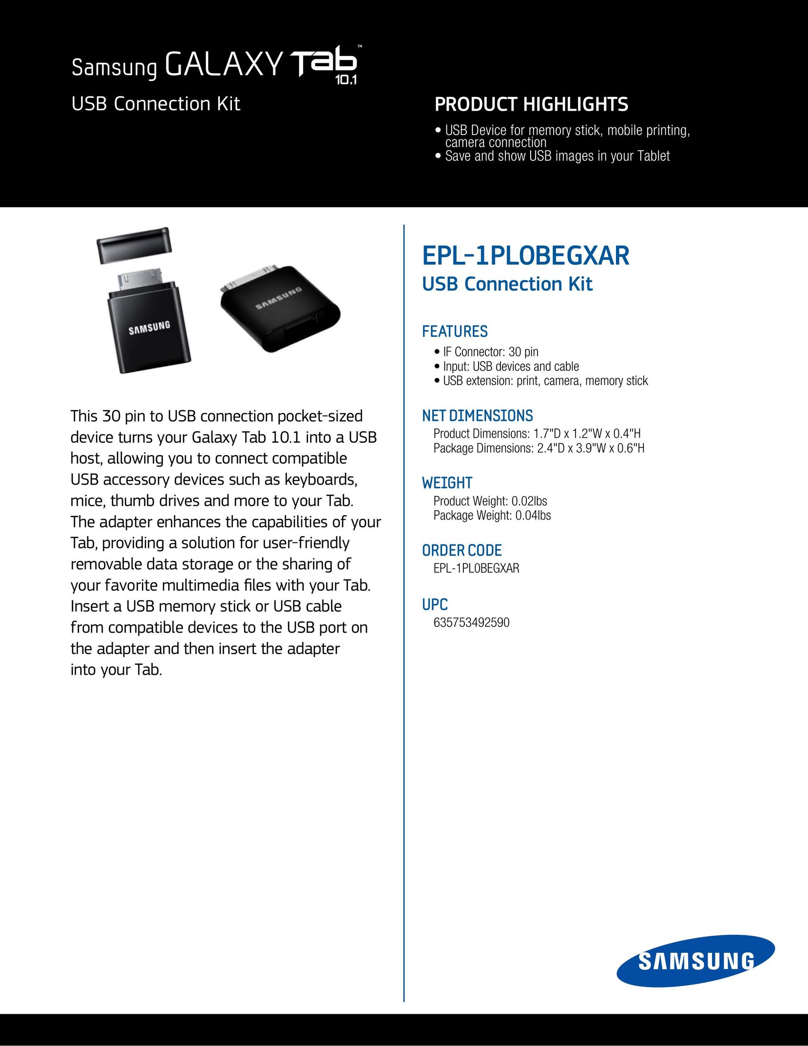 Samsung EPL-1PL0BEGXAR Cell Phone Accessories User Manual