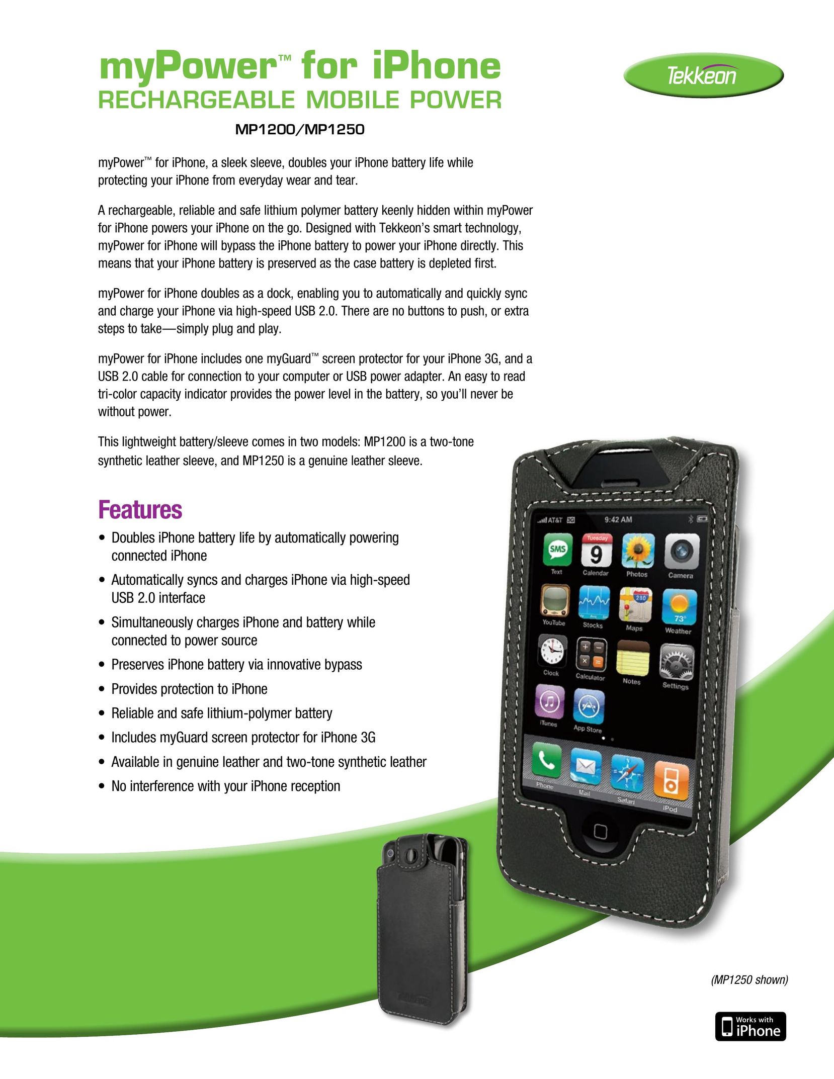 Tekkeon MP1250 Cell Phone Accessories User Manual