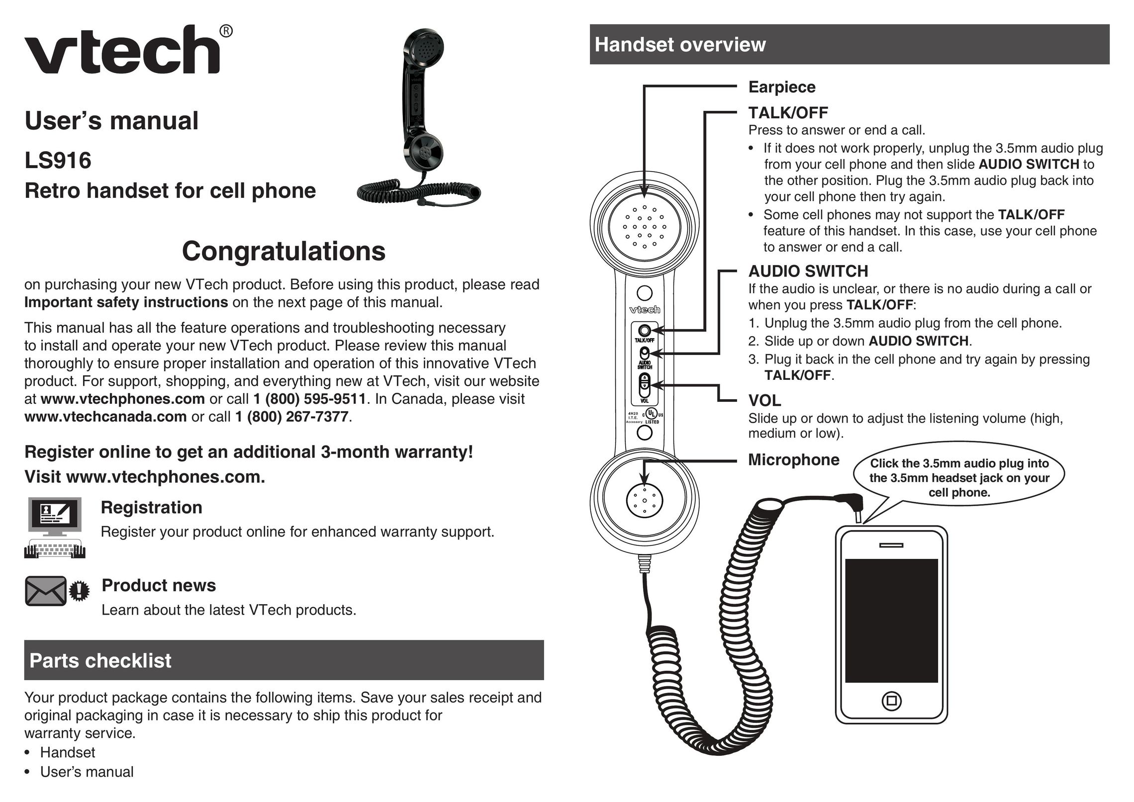 VTech LS916 Cell Phone Accessories User Manual