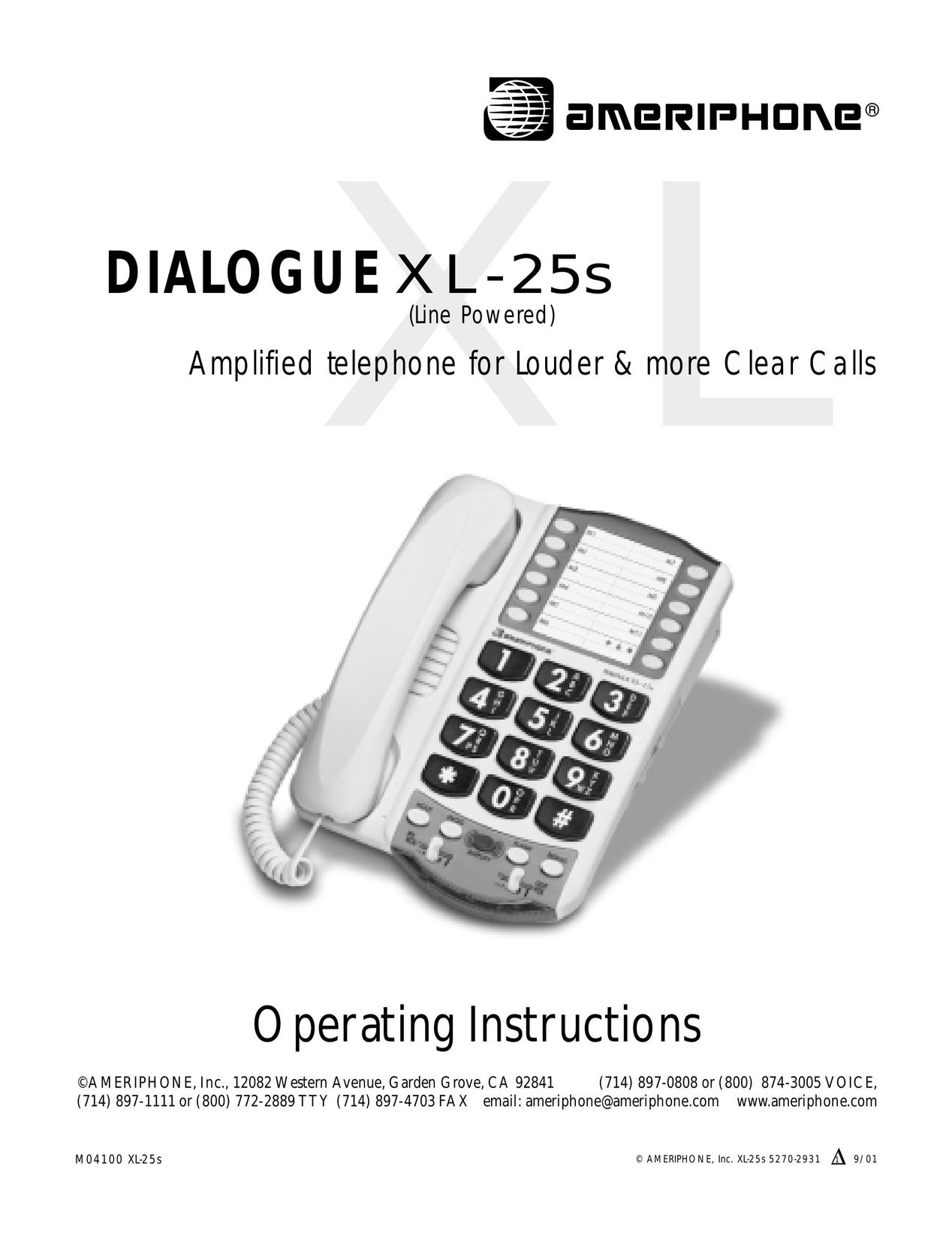 Ameriphone XL-25S Amplified Phone User Manual