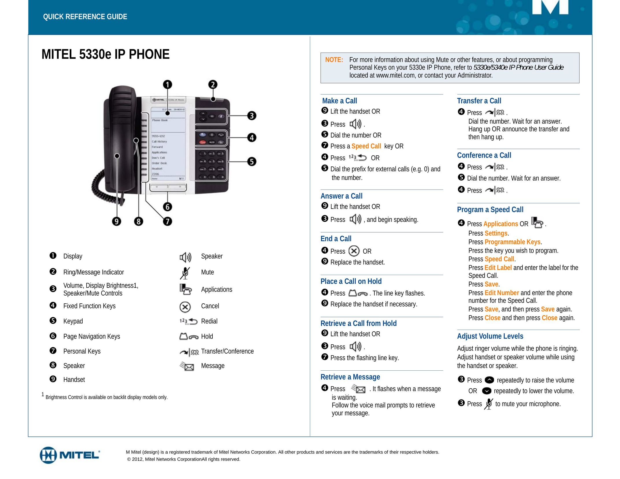 Mitel 5330e Amplified Phone User Manual