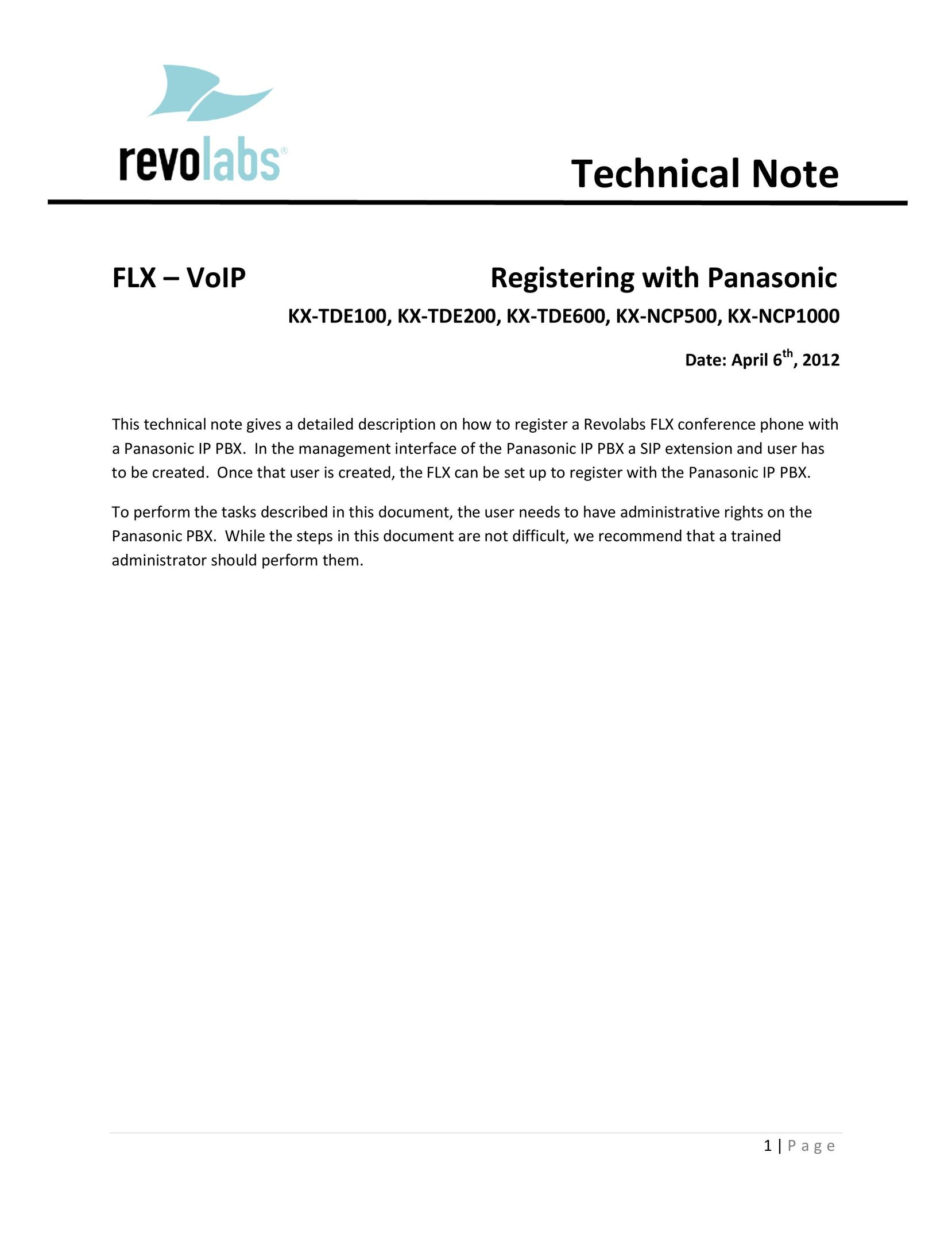 Revolabs KX-TDE600 Amplified Phone User Manual