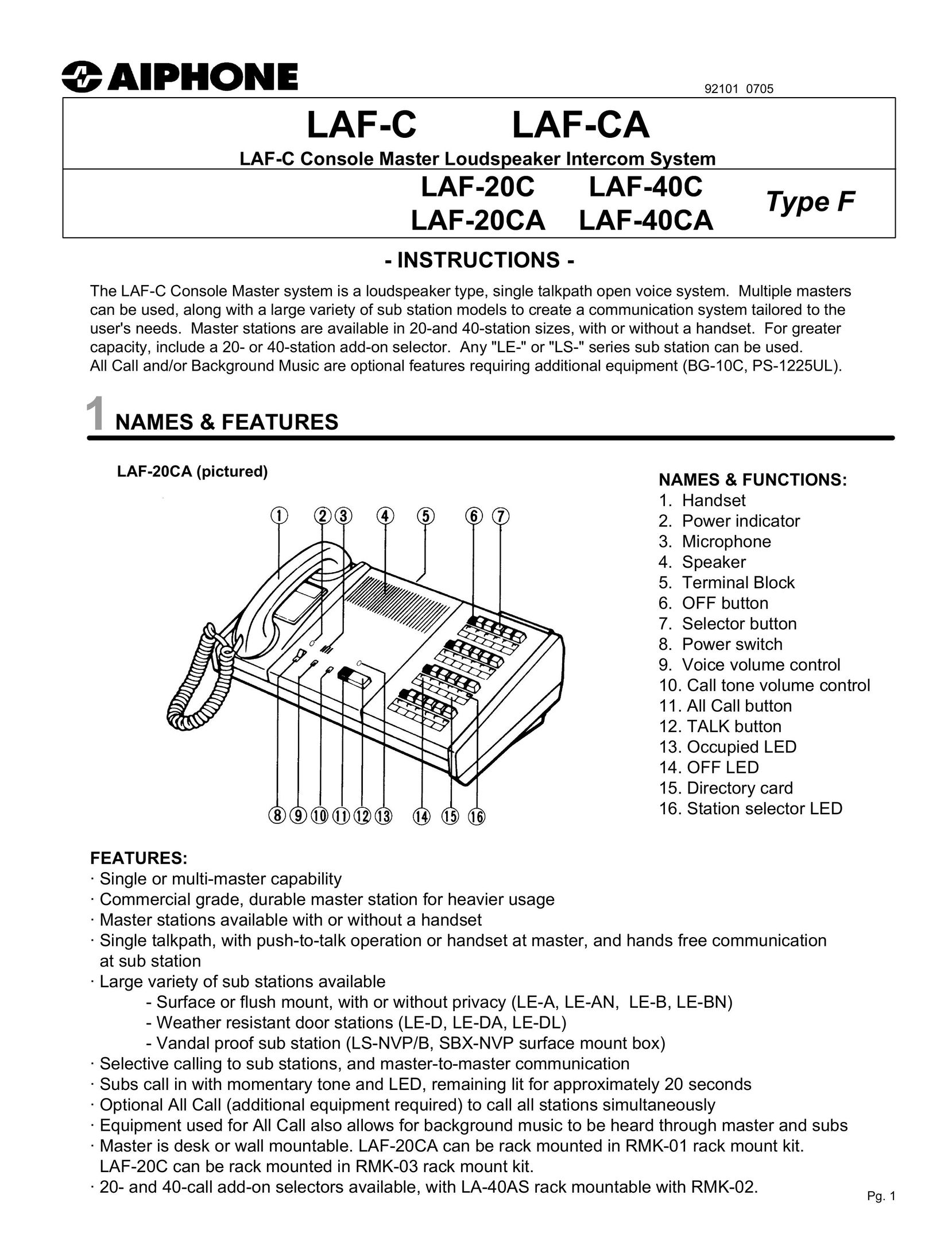 Aiphone LAF-20C Answering Machine User Manual