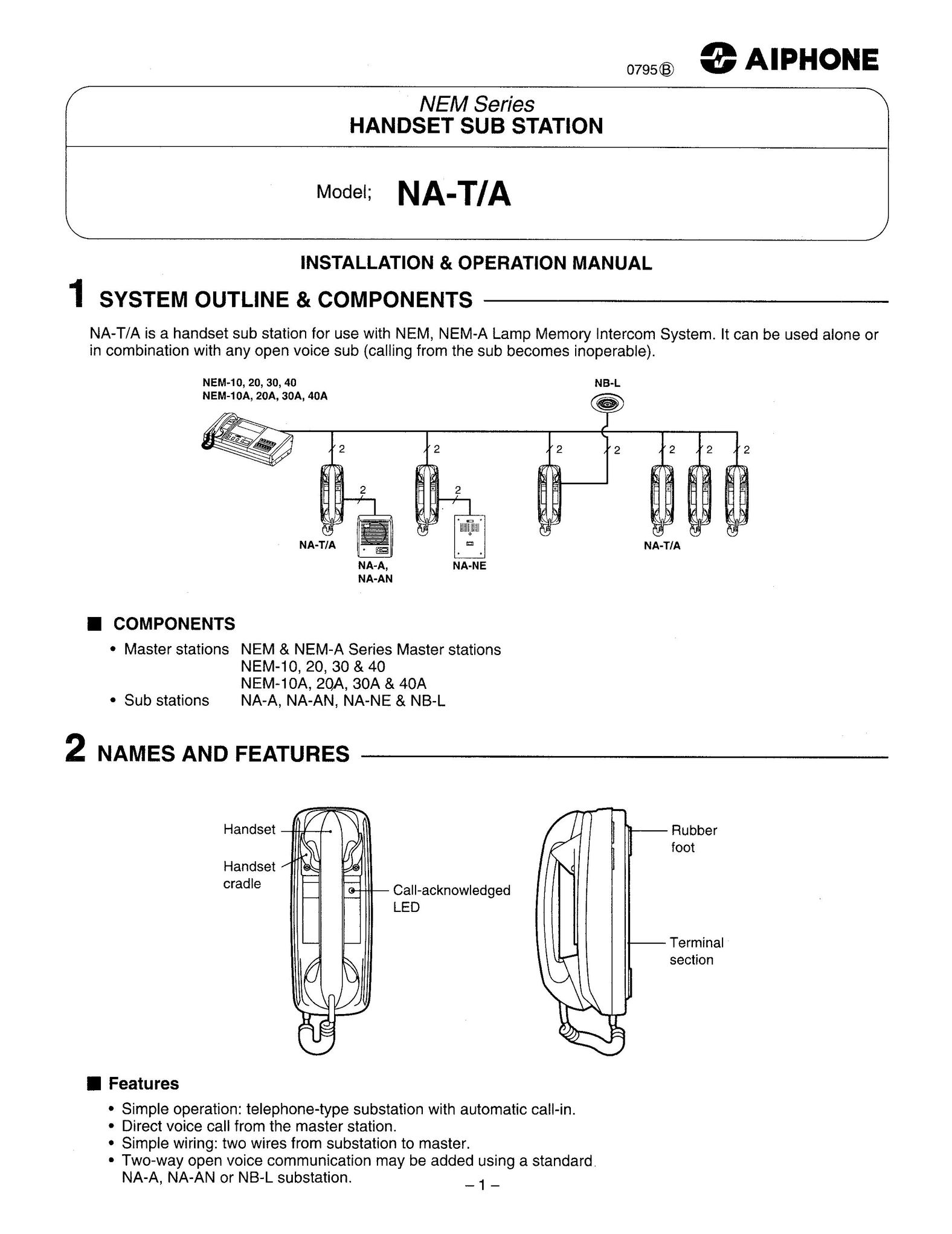 Aiphone NA-T Answering Machine User Manual