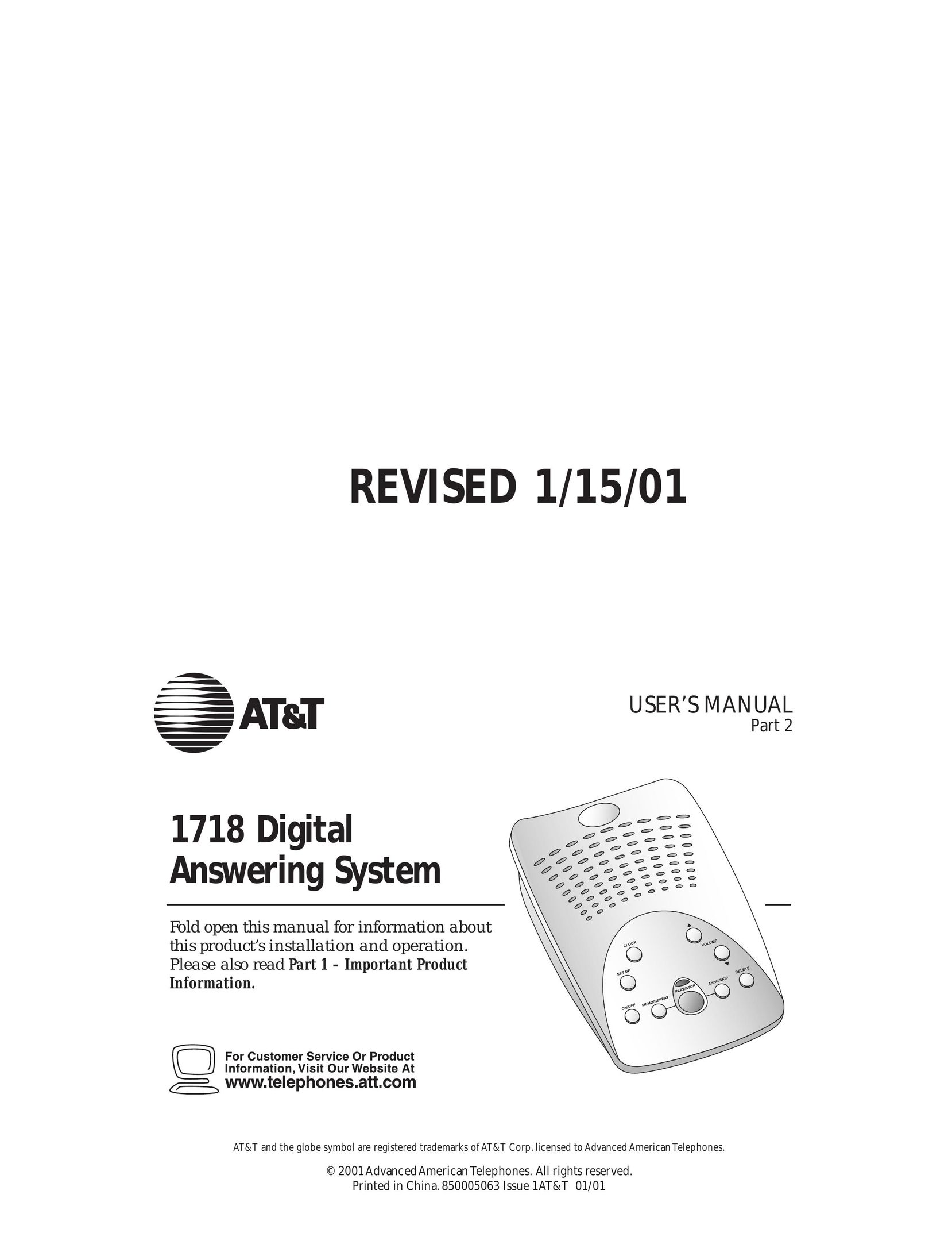 AT&T 1718 Answering Machine User Manual
