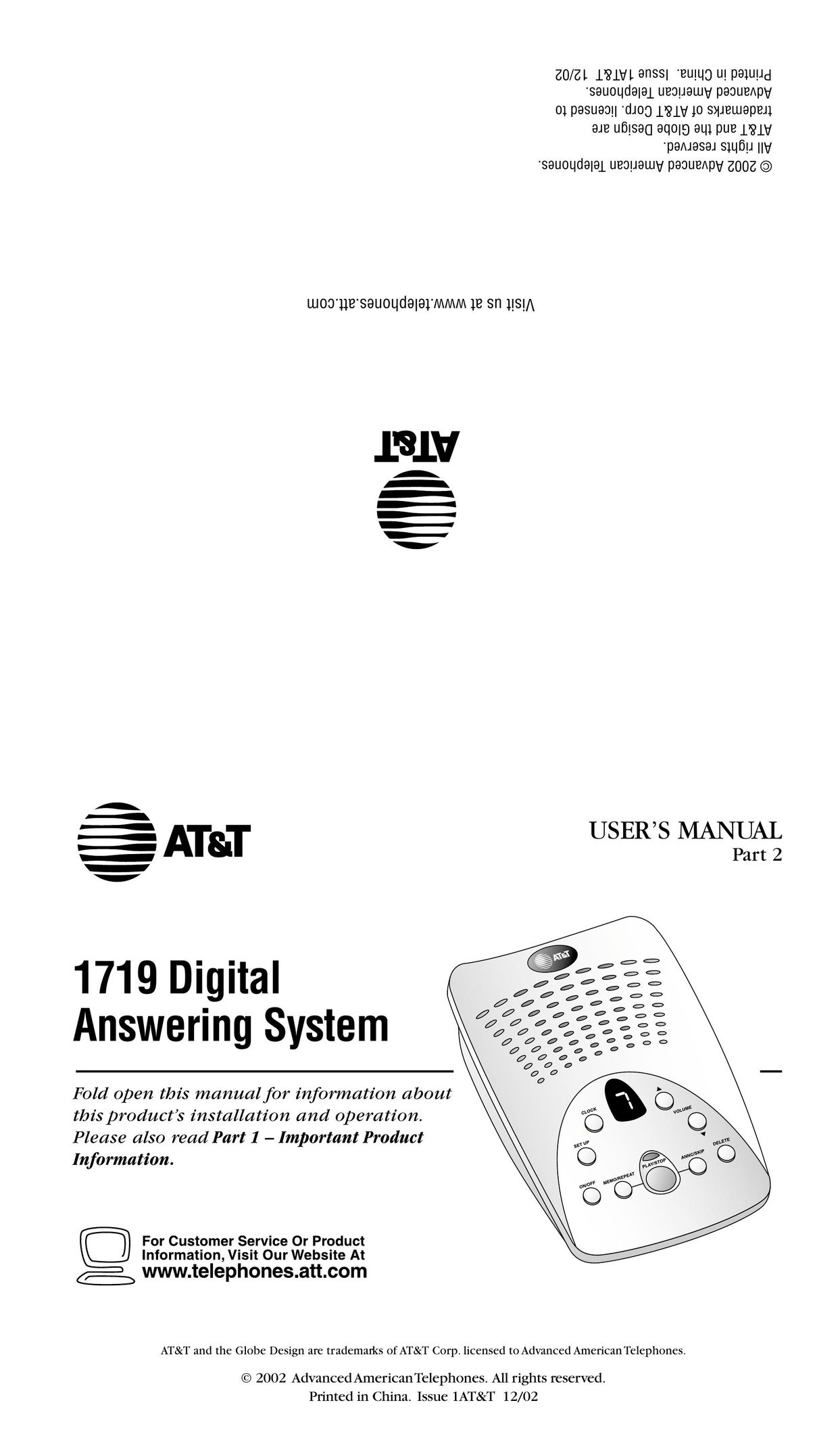 AT&T 1719 Answering Machine User Manual