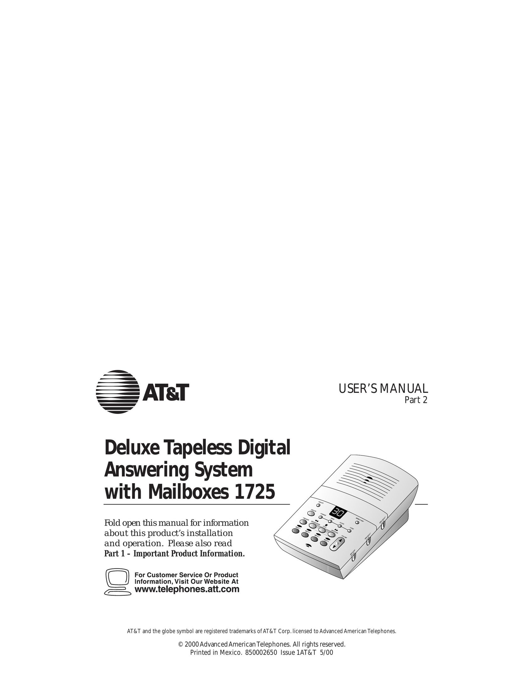 AT&T 1725 Answering Machine User Manual