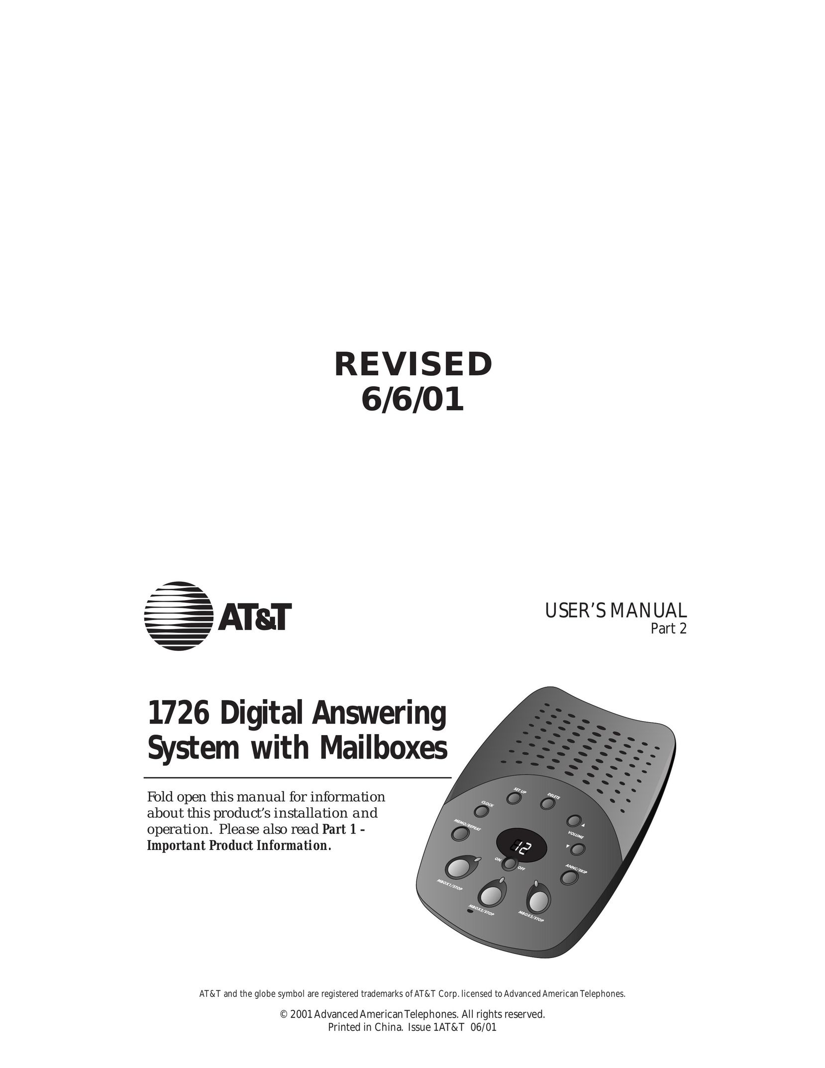 AT&T 1726 Answering Machine User Manual
