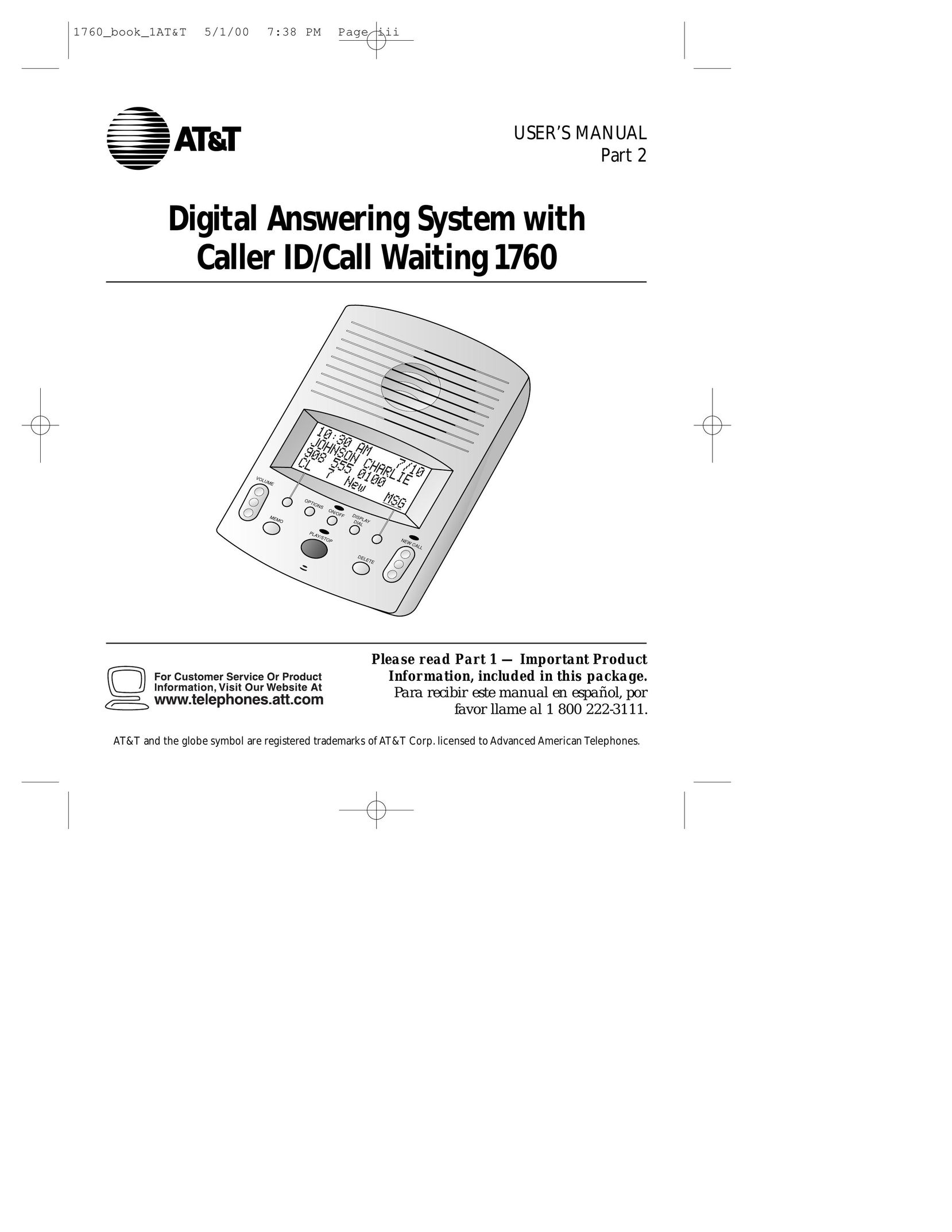 AT&T 1760 Answering Machine User Manual