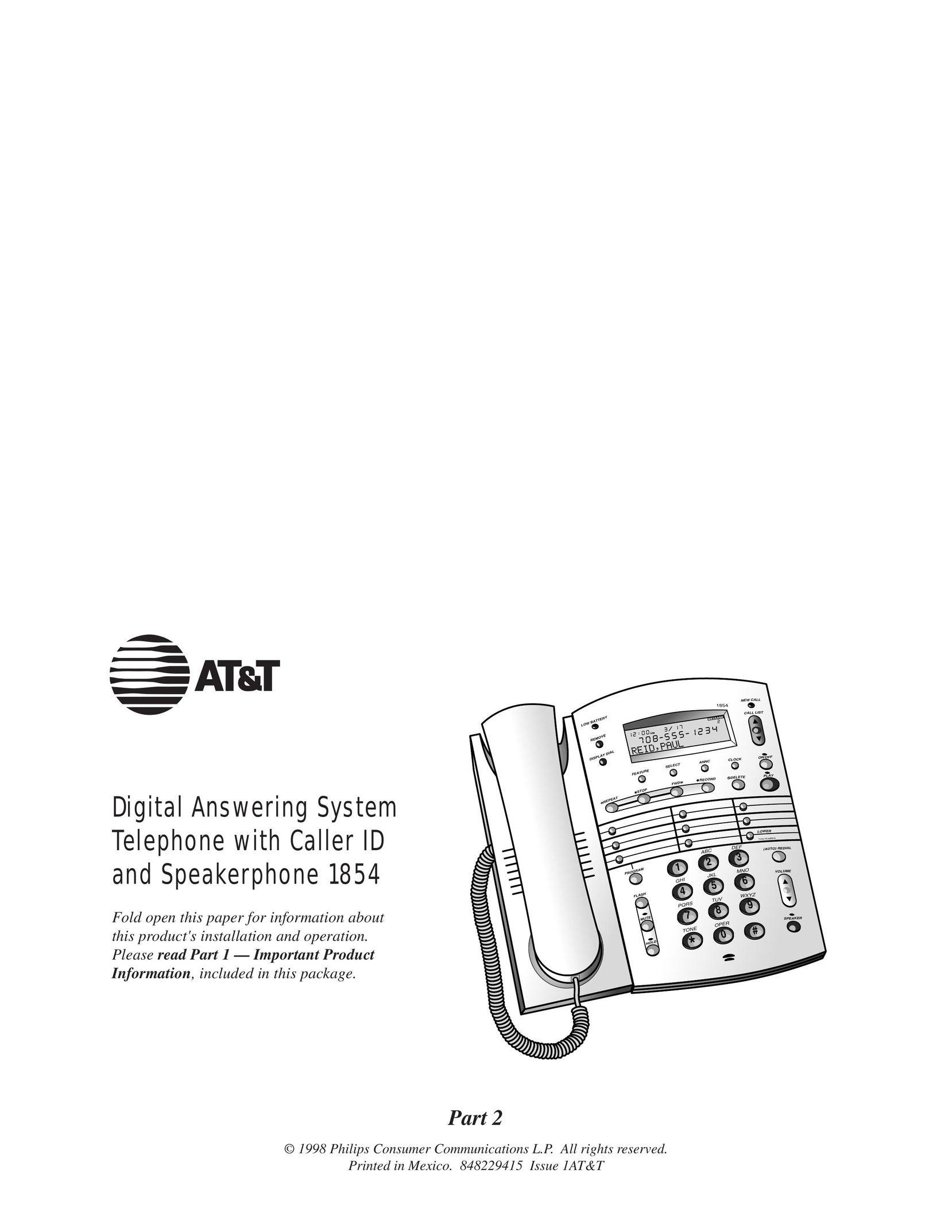 AT&T 1854 Answering Machine User Manual
