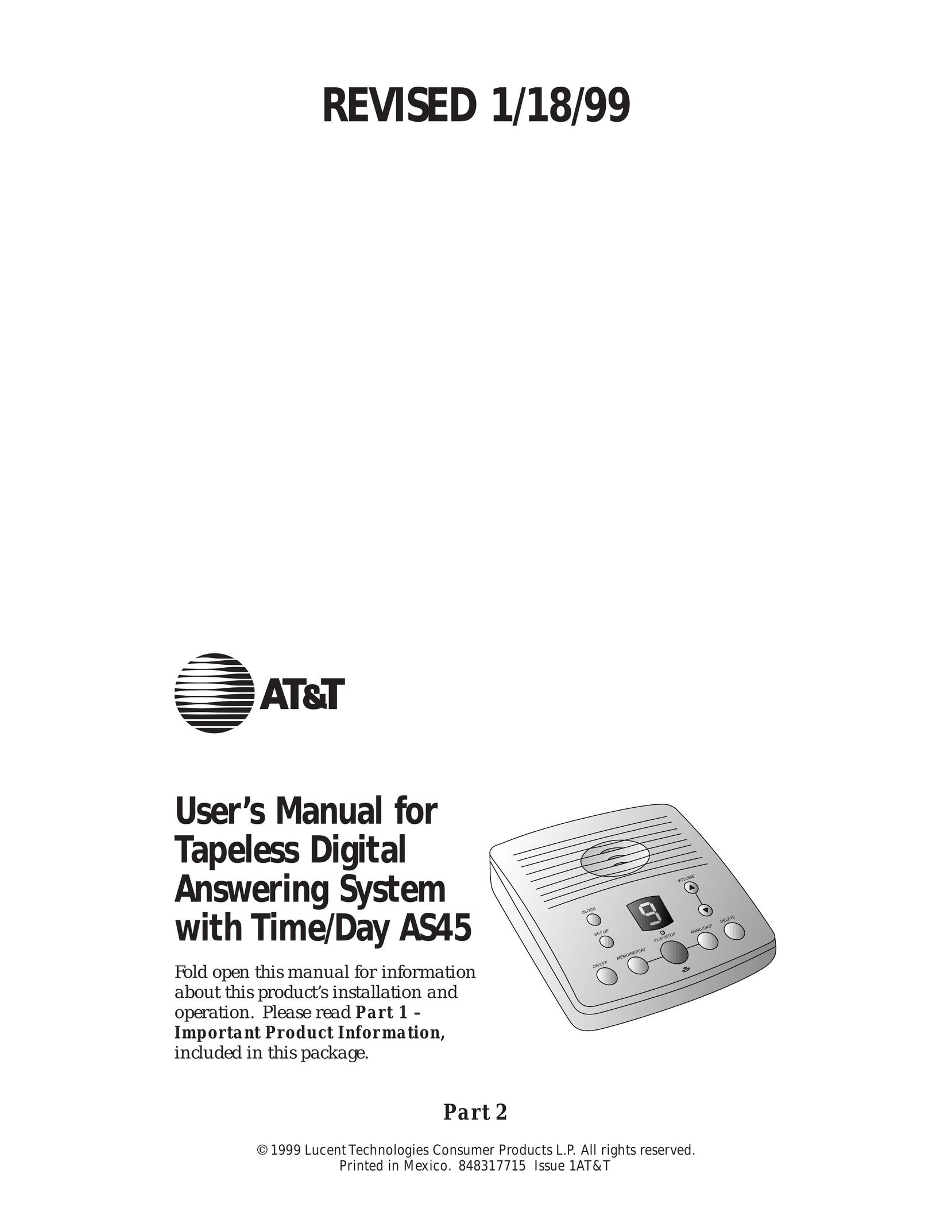 AT&T AS45 Answering Machine User Manual