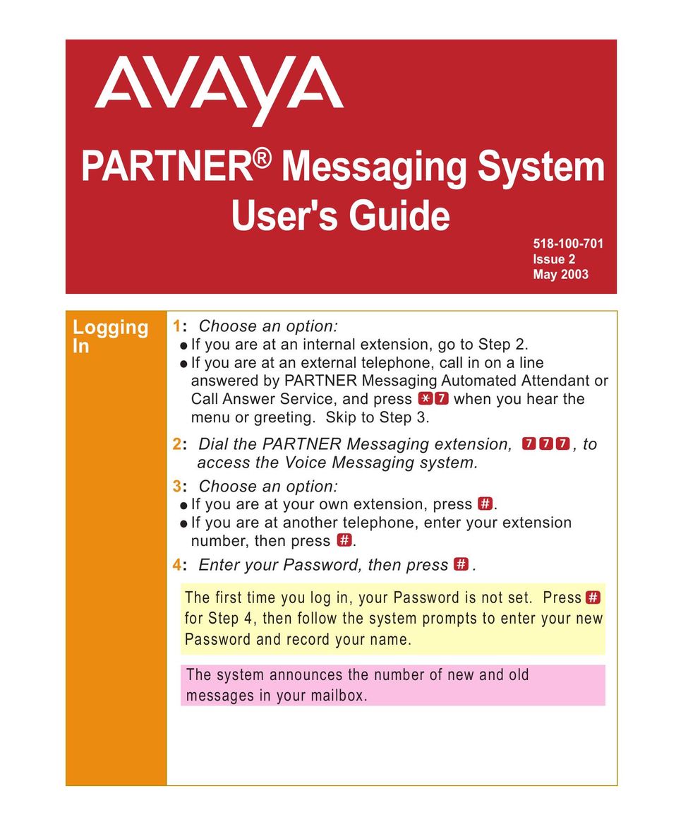Avaya 518-100-701 Answering Machine User Manual