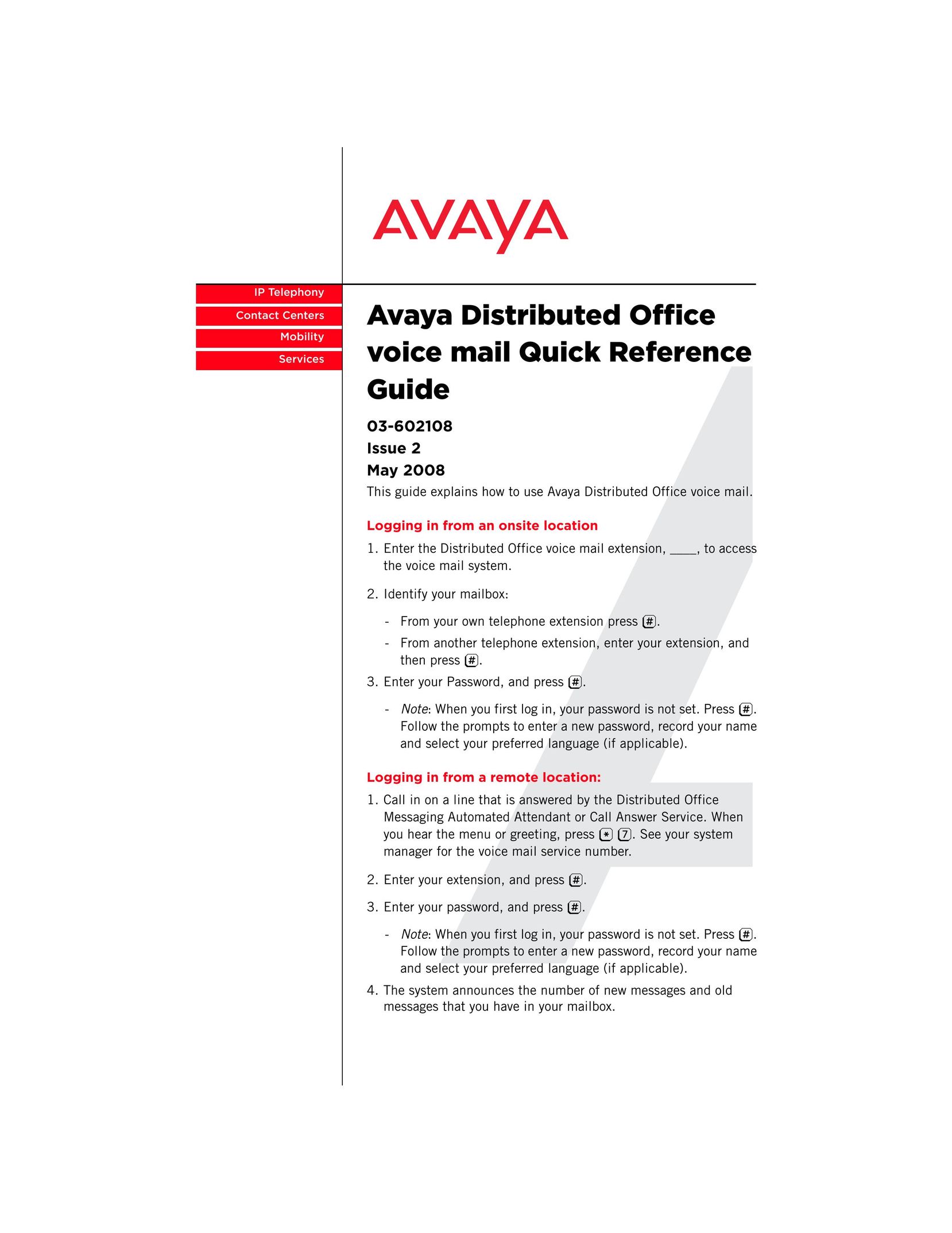 Avaya Distributed Office Voice Mail Answering Machine User Manual