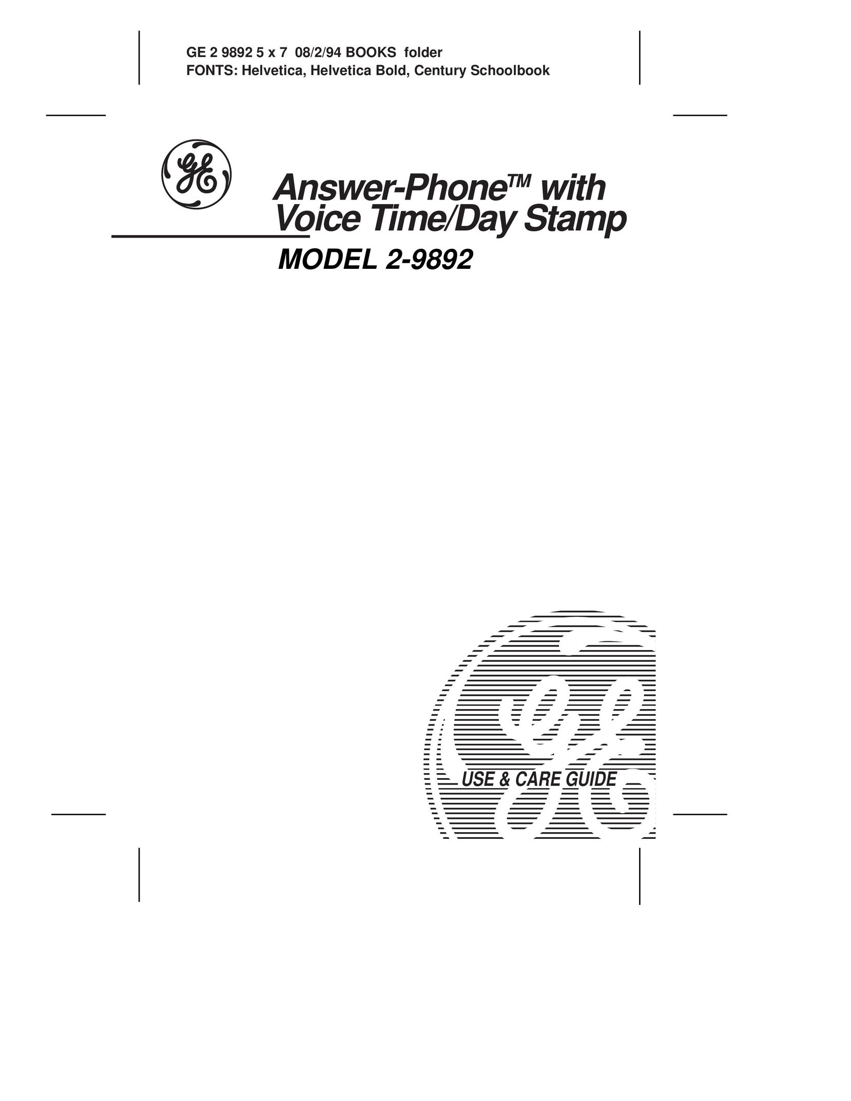 GE 2-9892 Answering Machine User Manual