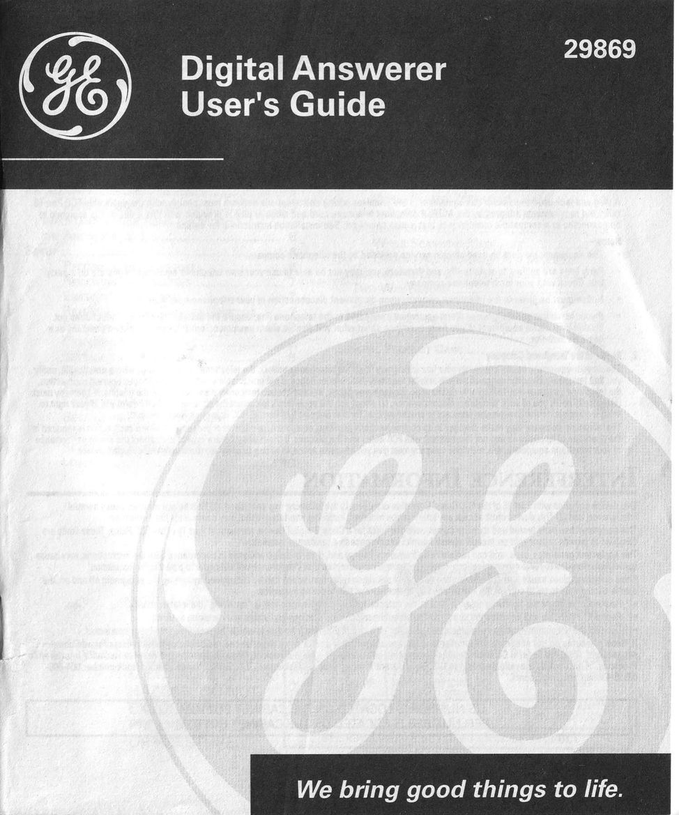GE 29869 Answering Machine User Manual