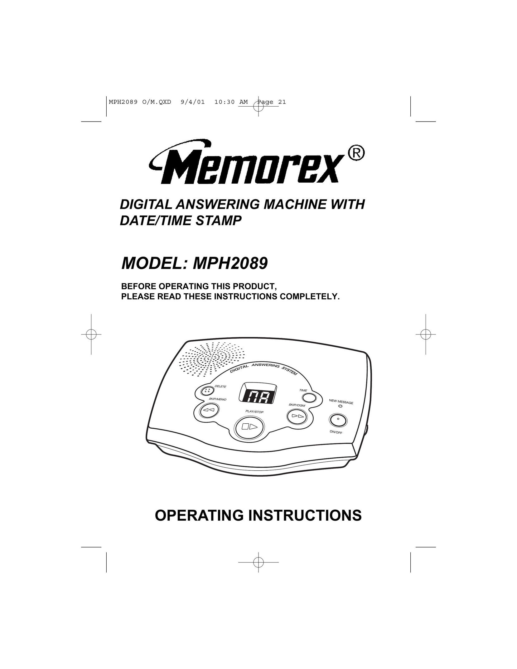 Memorex MPH2089 Answering Machine User Manual