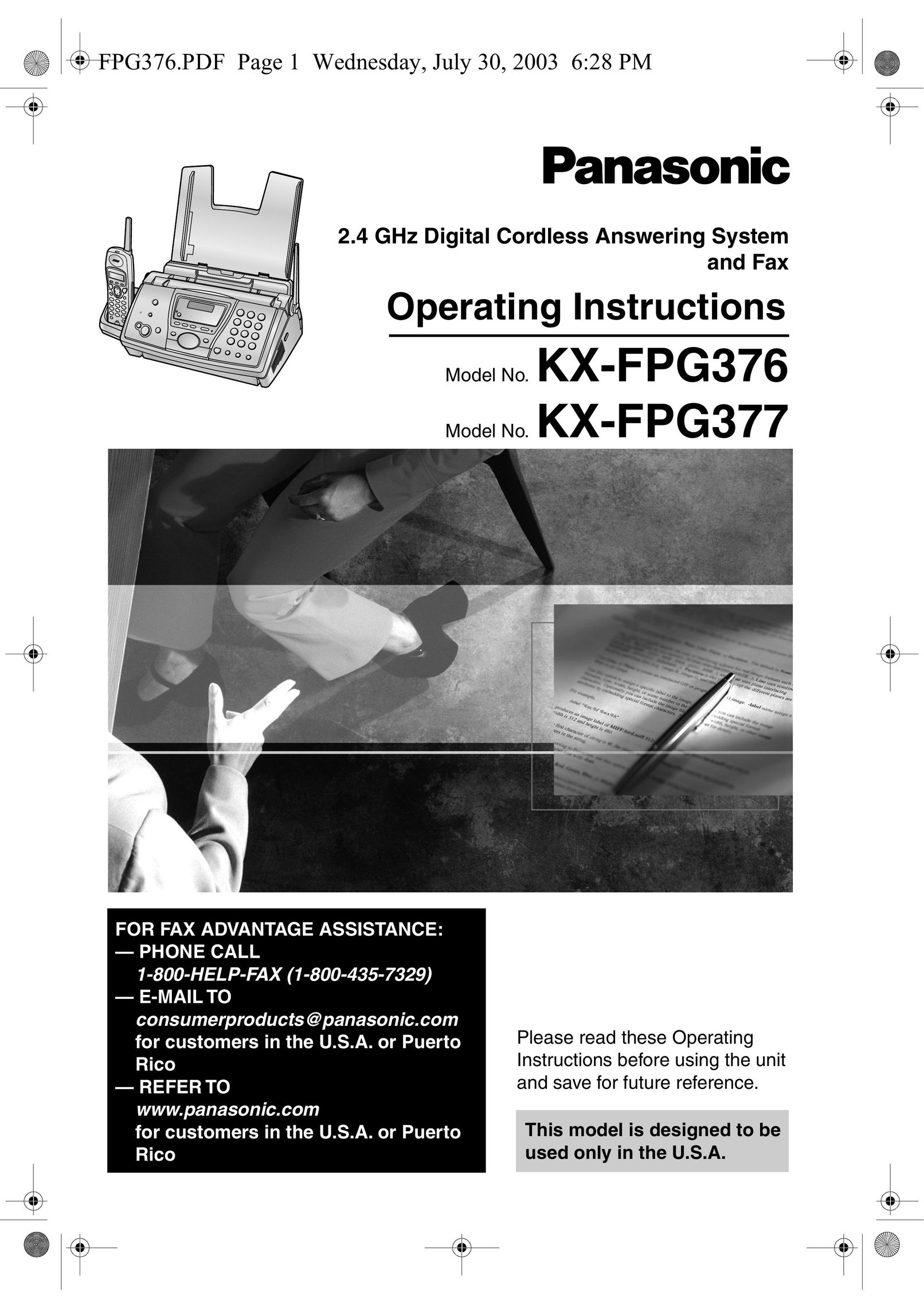 Panasonic KX-FPG377 Answering Machine User Manual