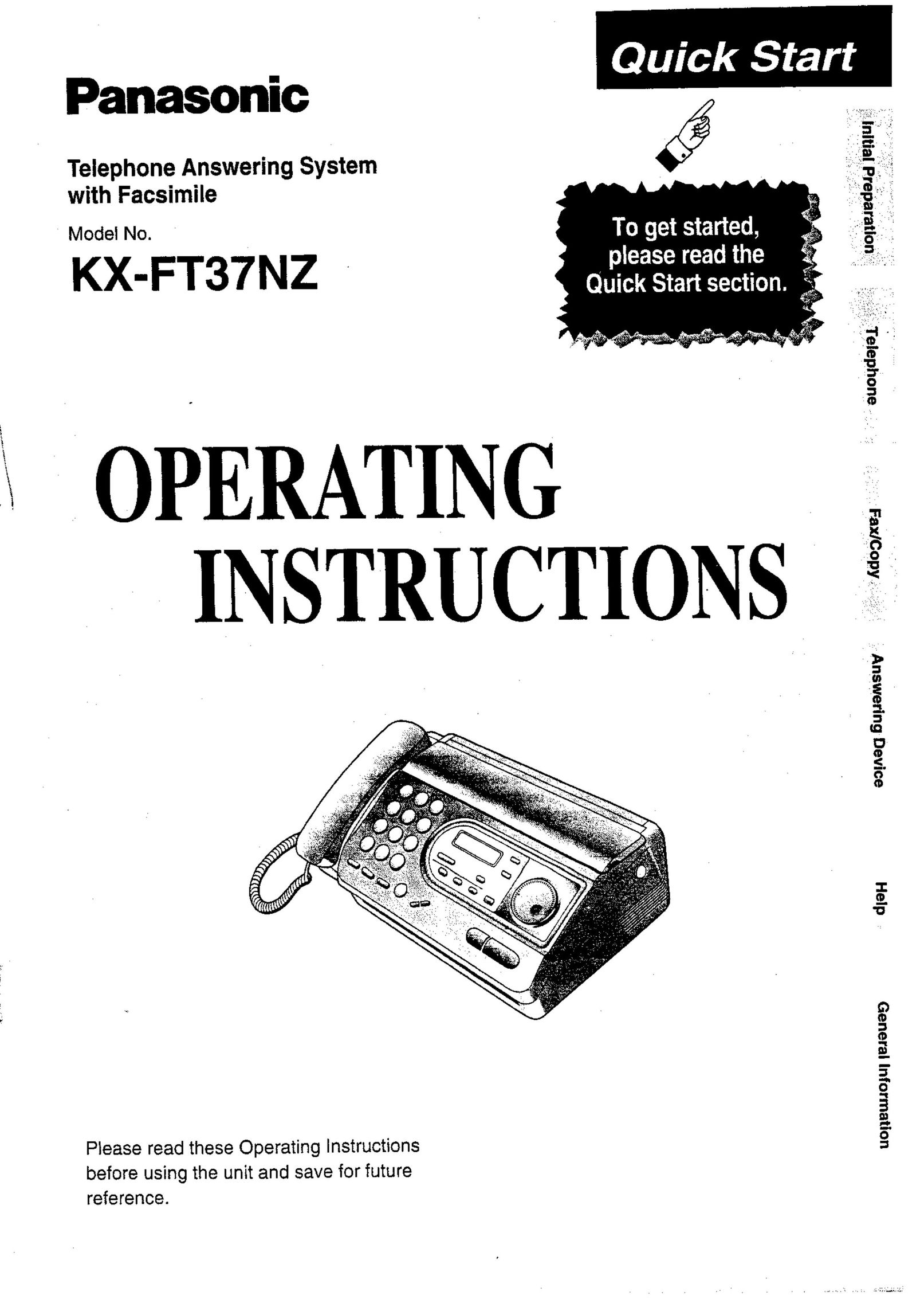Panasonic KX-FT37NZ Answering Machine User Manual