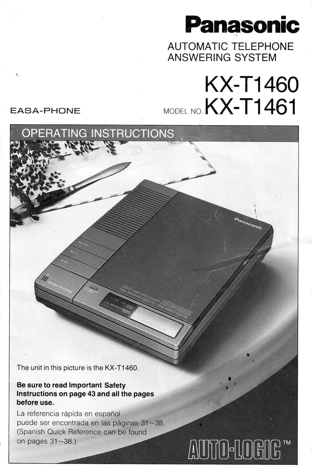 Panasonic KX-T1 461 Answering Machine User Manual