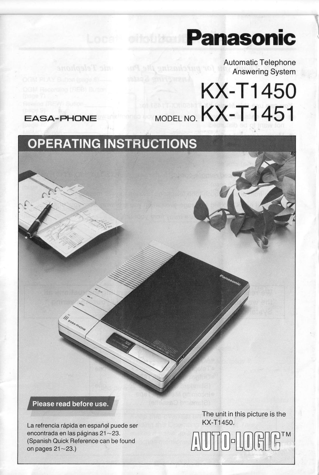 Panasonic KX-T1450 Answering Machine User Manual