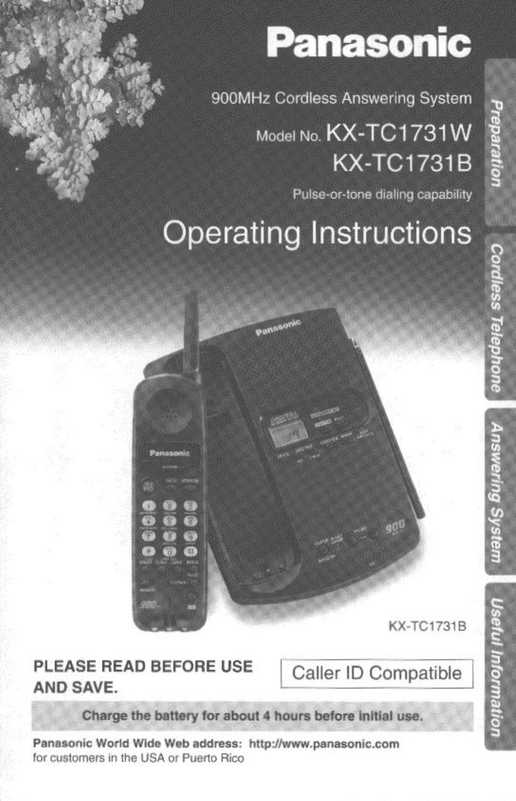 Panasonic KX-TC1731B Answering Machine User Manual
