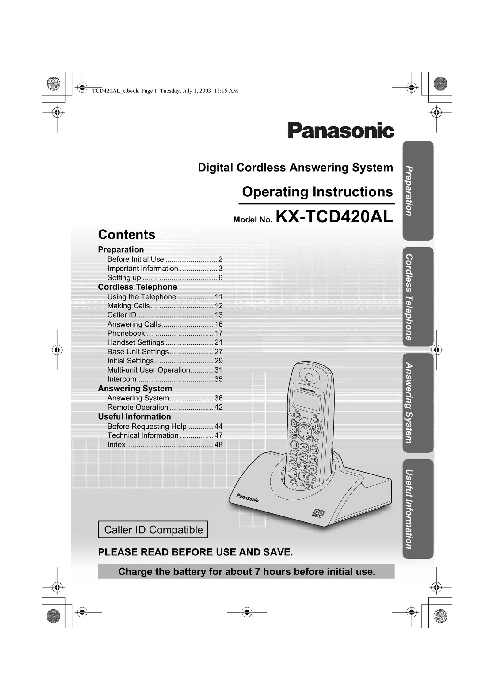 Panasonic KX-TCD420AL Answering Machine User Manual