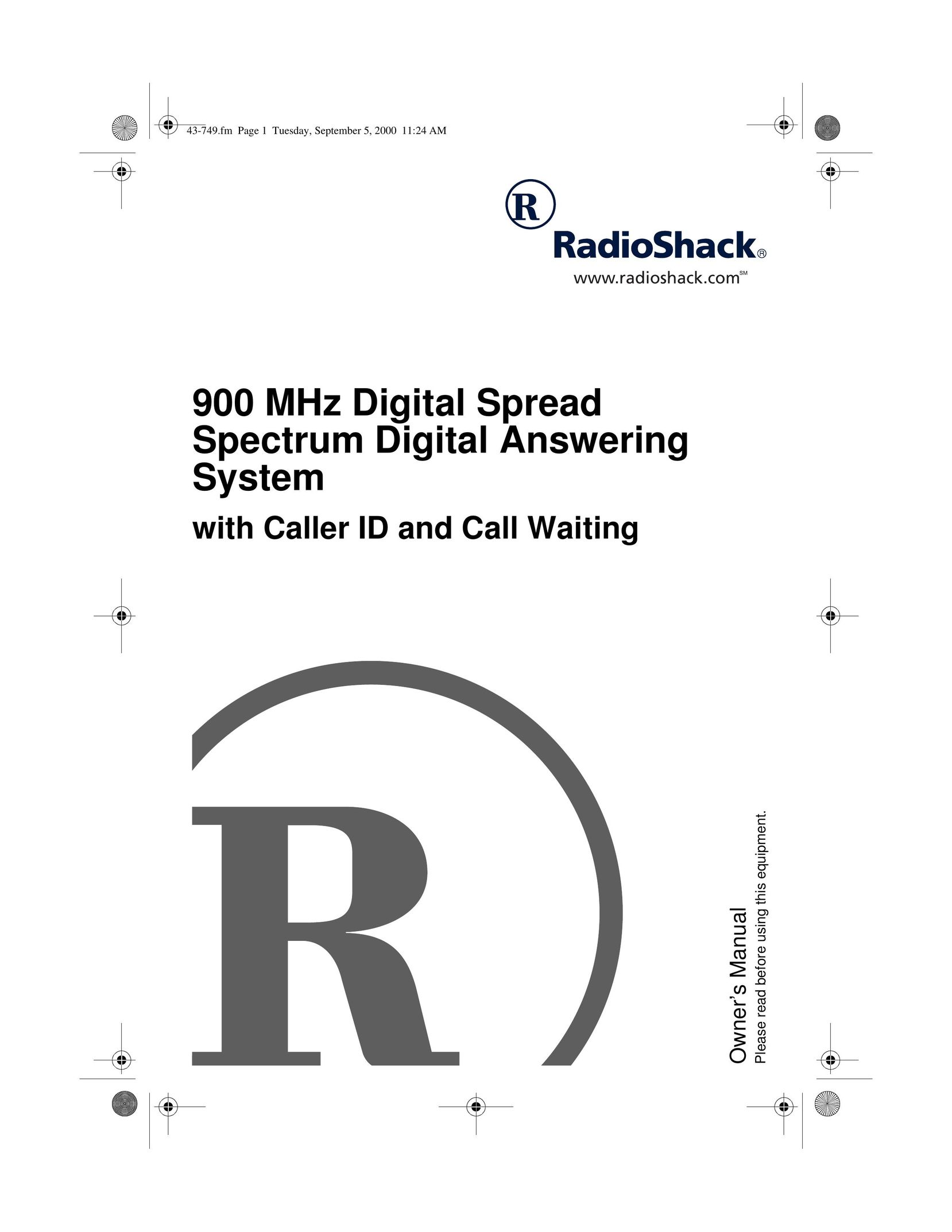 Radio Shack 900 MHz Answering Machine User Manual